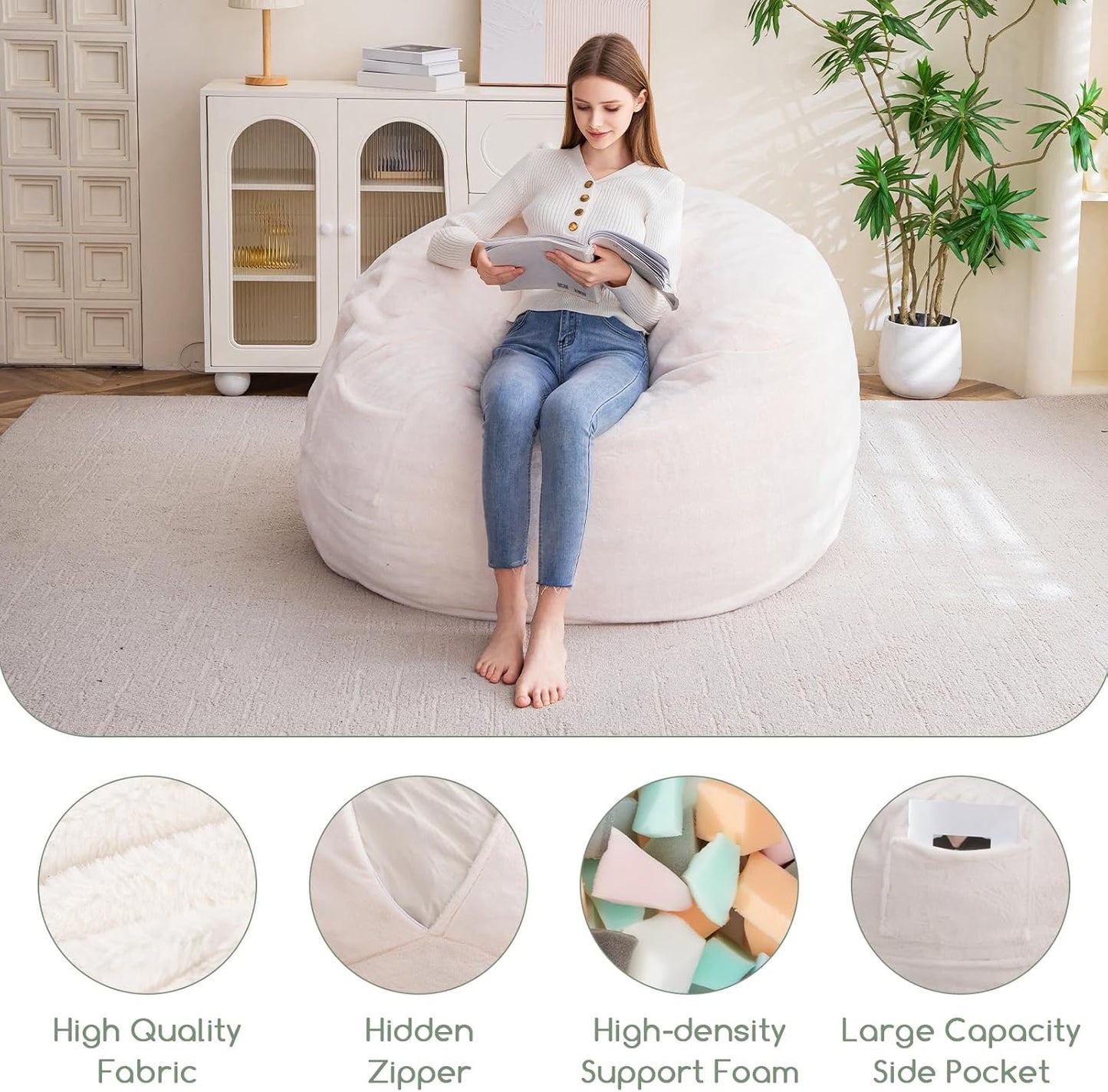 HIGOGOGO Giant Bean Bag Chair Bed for Adults,Convertible Beanbag Folds from Lazy Chair to Floor Mattress Bed,Large Floor Sofa Couch with High-Density Foam Filling, Machine Washable