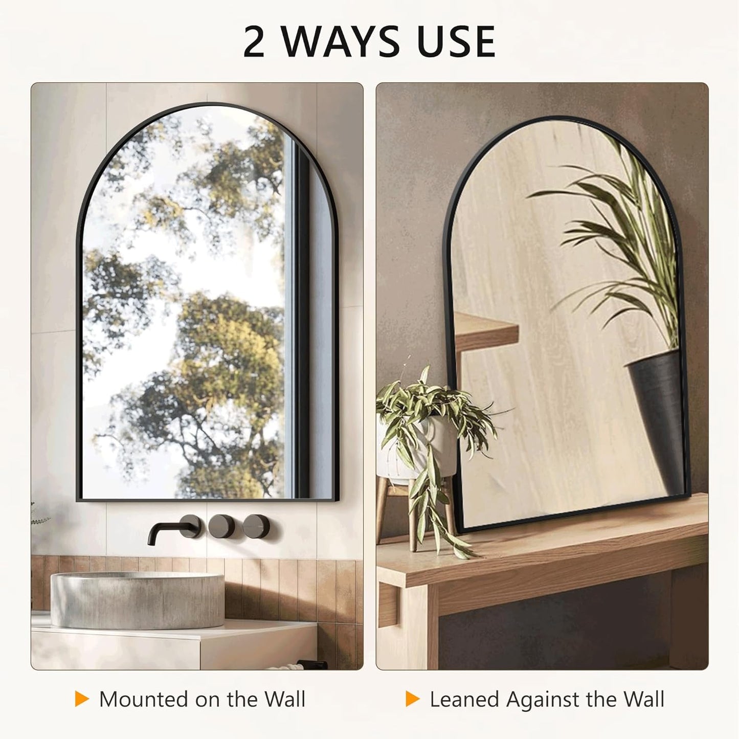 Arched Bathroom Mirror for Wall,Mirror for Vanity,38''x26'' Large Wall Mounted Mirror, Metal Frame (38'' x 26'', Black)