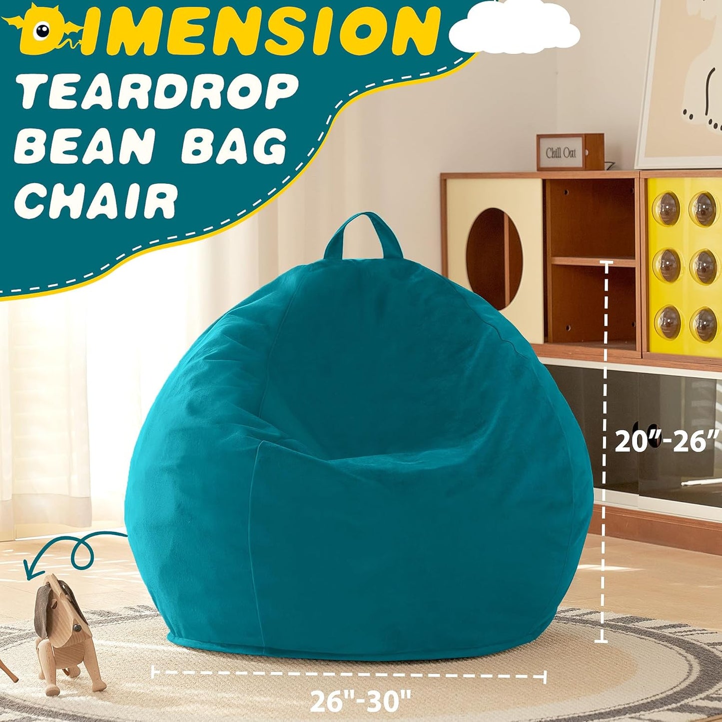 HABUTWAY 2FT Bean Bag Chair, 2' Beanbags Small Bean Bag Chairs with Filling, Teardrop Bean Bag Chair Luxurious Velvet Ultra Soft Fur with Removable Cover (Dark Green)