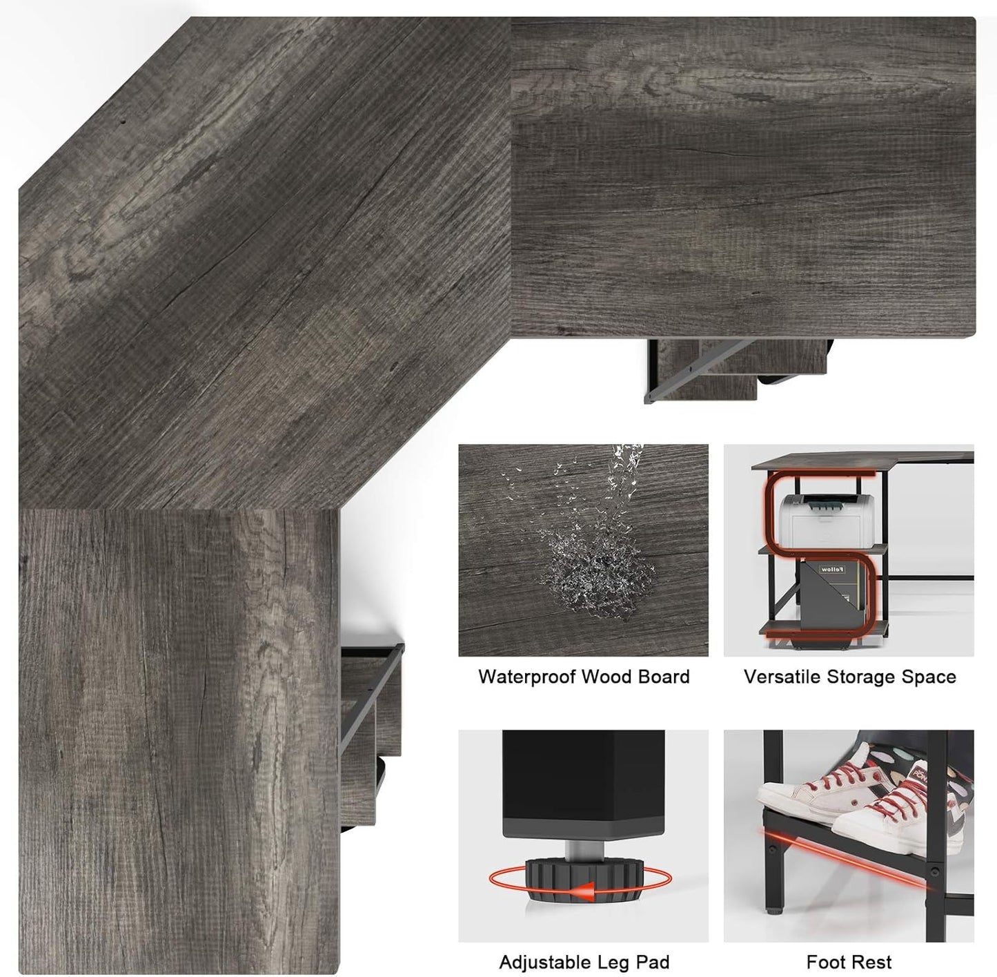 Teraves Modern L Shaped Desk with Shelves,64.84" Gaming Computer Desk for Home Office,Corner Desk with Desktop (Black Oak+Black Frame, Large+4 Tier Shelves)