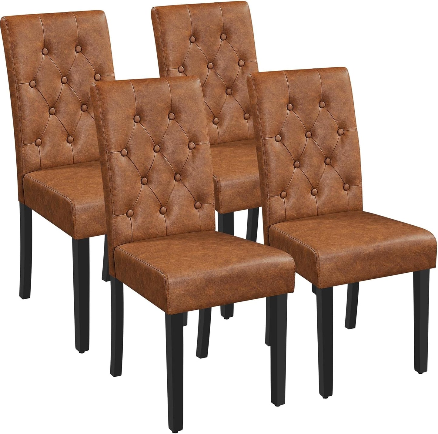 Yaheetech Dining Chairs Set of 4 Modern Style Faux Leather Dining Room Chairs with Solid Wood Legs and Button Tufted Padded for Home Kitchen, Retro Brown