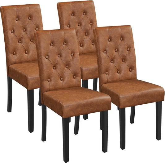 Yaheetech Dining Chairs Set of 4 Modern Style Faux Leather Dining Room Chairs with Solid Wood Legs and Button Tufted Padded for Home Kitchen, Retro Brown