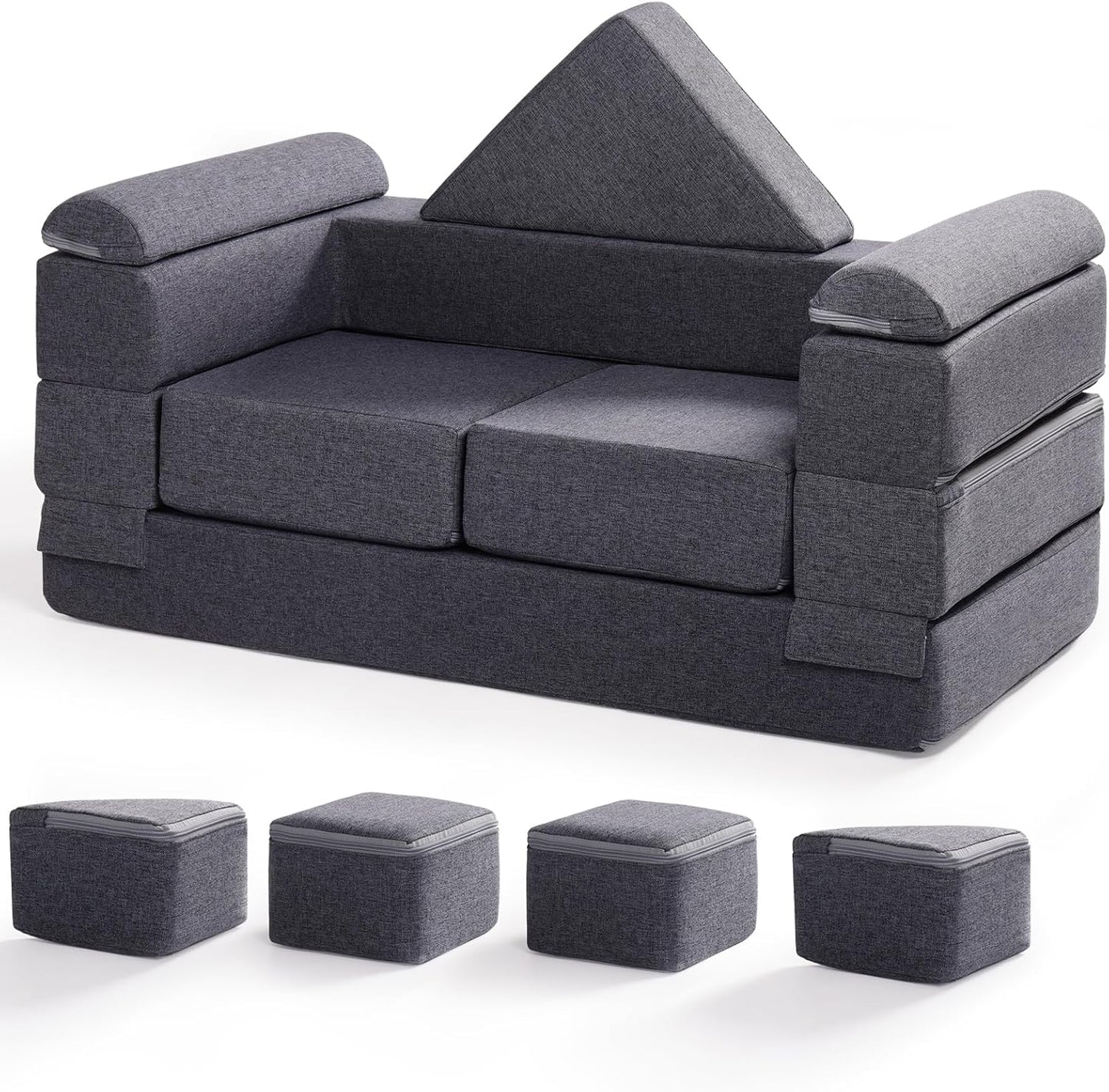 ROBUD Kids Couch, Gray Modular Kids Play Couch, DIY-Style & Washable Toddler Sofa for Playroom, Bedroom, Nursery, WG412