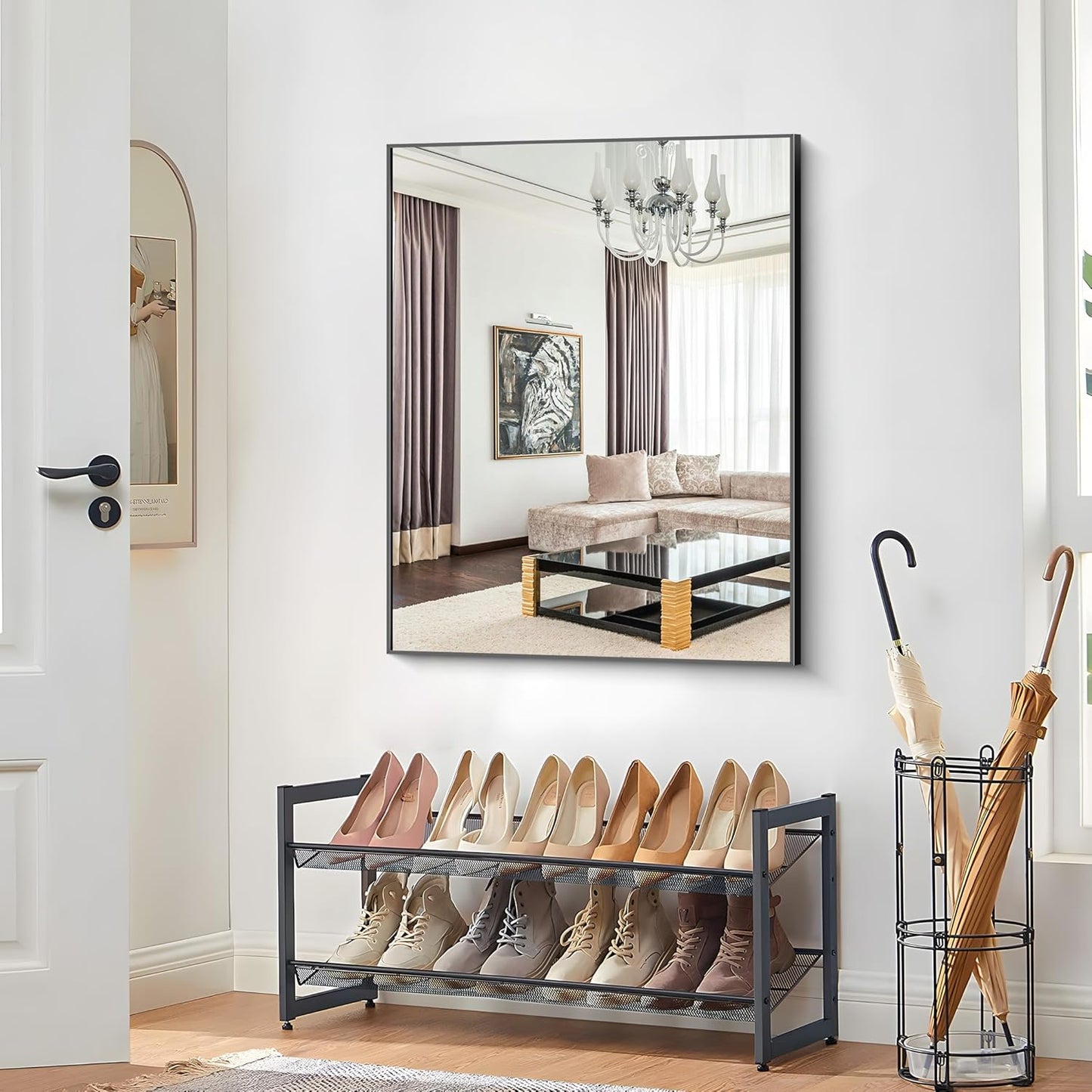 40x48 inch Large Black Bathroom Mirror, Black Rectangle Wall Mirror, Rectangle Mirror for Bathroom Over Sink, Frame Vanity Mirror for Entryway, Living Room, Bedroom, Hangs Horizontally or Vertically