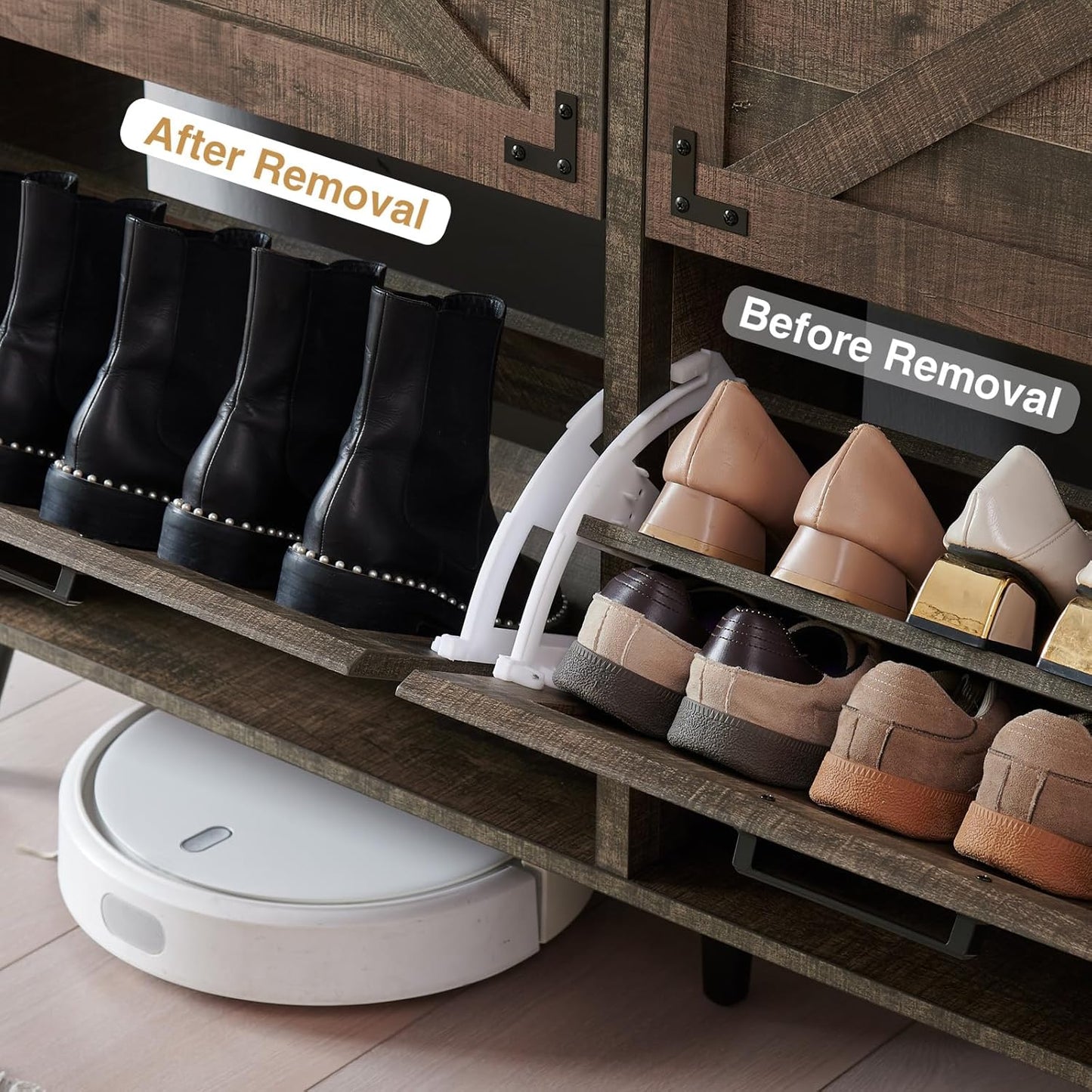 Shoe Storage Cabinet,Farmhouse Shoe Organizer with 4 Flip Drawers & Barn Door Design,Freestanding Hidden Slim Narrow Shoe Rack Cabinet for Entryway,Foyer,Hallway,Rustic Brown