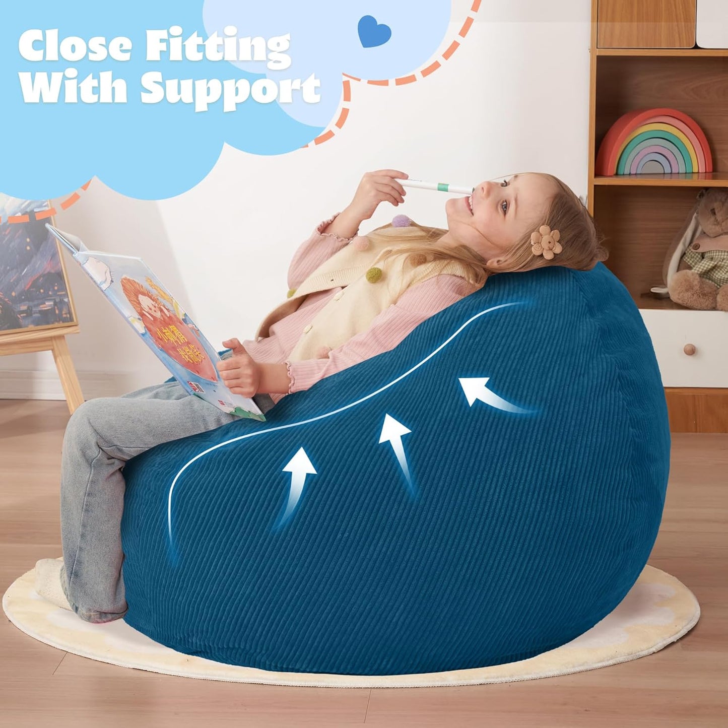 HABUTWAY 2 FT Bean Bag Chair,Giant Bean Bag Chairs,Big Bean Bags with Memory Foam Filled, Large Beanbag Chairs with Soft Corduroy Cover-Dark Blue