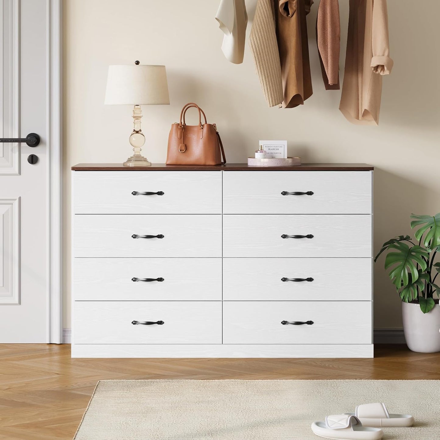 LINSY HOME 8 Drawer Dresser for Bedroom, 54" Wide Chest of Drawers, Modern TV Stand Dressers with Wood Frame and Metal Handles, Large Drawer Organizer for Bedroom, Living Room, White