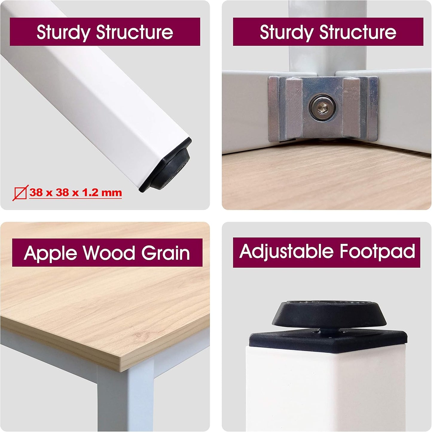 47 inch Large Computer Desk Wood, Modern Simple Style Desk for Home Office, Bedroom, Study Student Writing Desk, Small Spaces, White Metal Frame, Apple Wood Grain Top