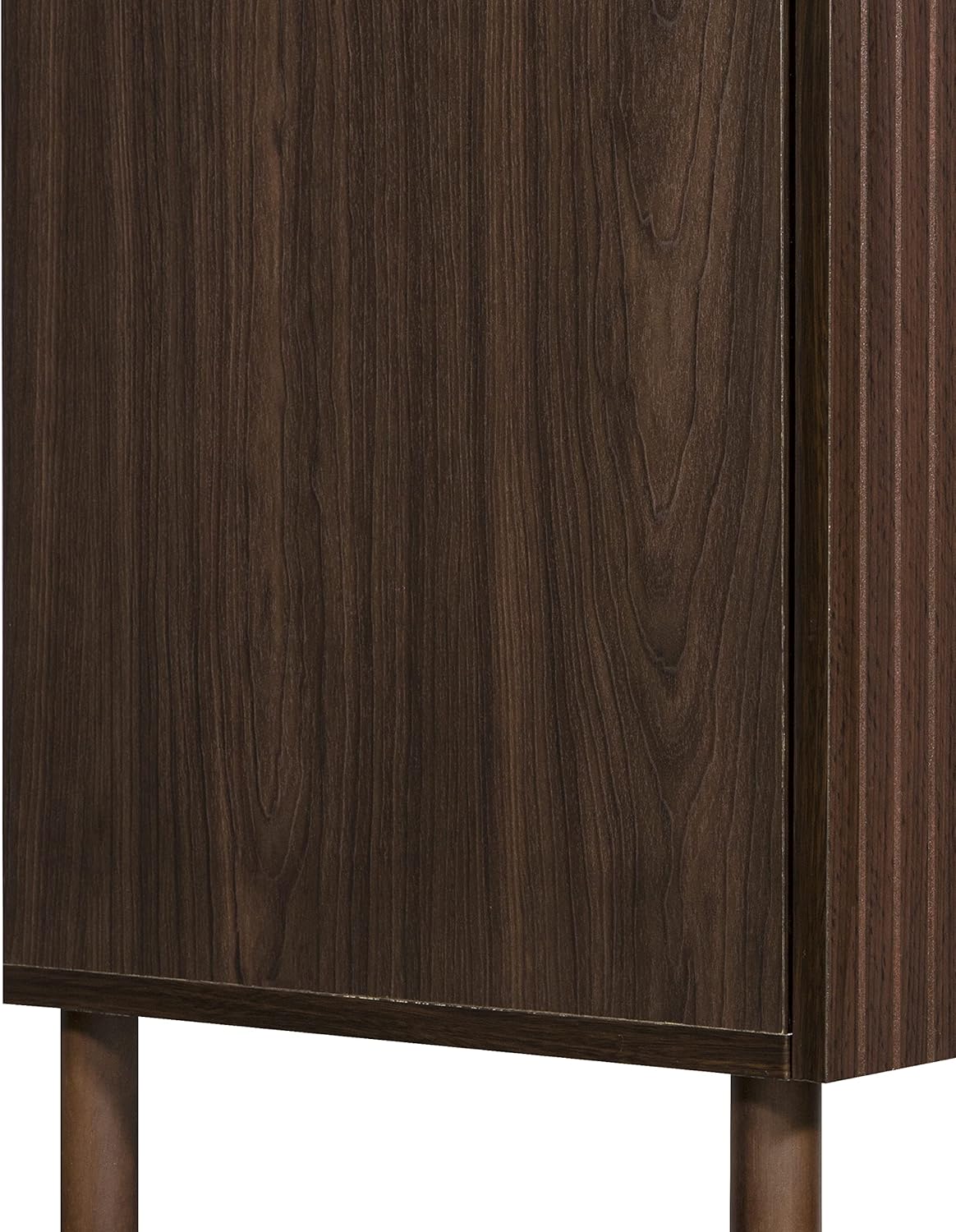 Sango Merk 2-Door Cabinet, Modern Walnut Storage Cabinet with Vertical Groove Doors, Adjustable Shelf, Cylindrical Wood Legs, Discreet Metal Finger Pulls, Stylish Furniture for Living or Dining Room