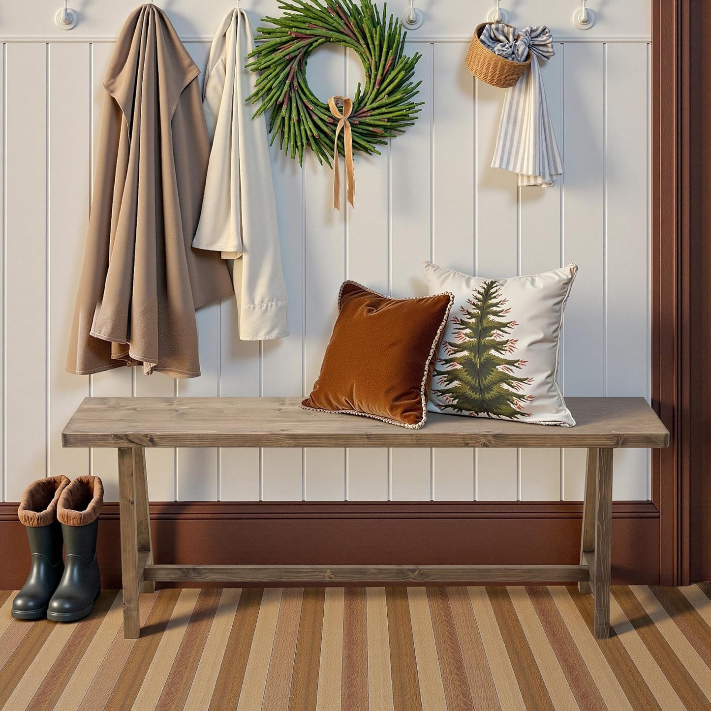 Warmiehomy Solid Wood Bench, 47.2” Rustic Farmhouse Entryway Bench for Living Room Dining Room Hallway Closet Room, Indoors & Outdoors Bench