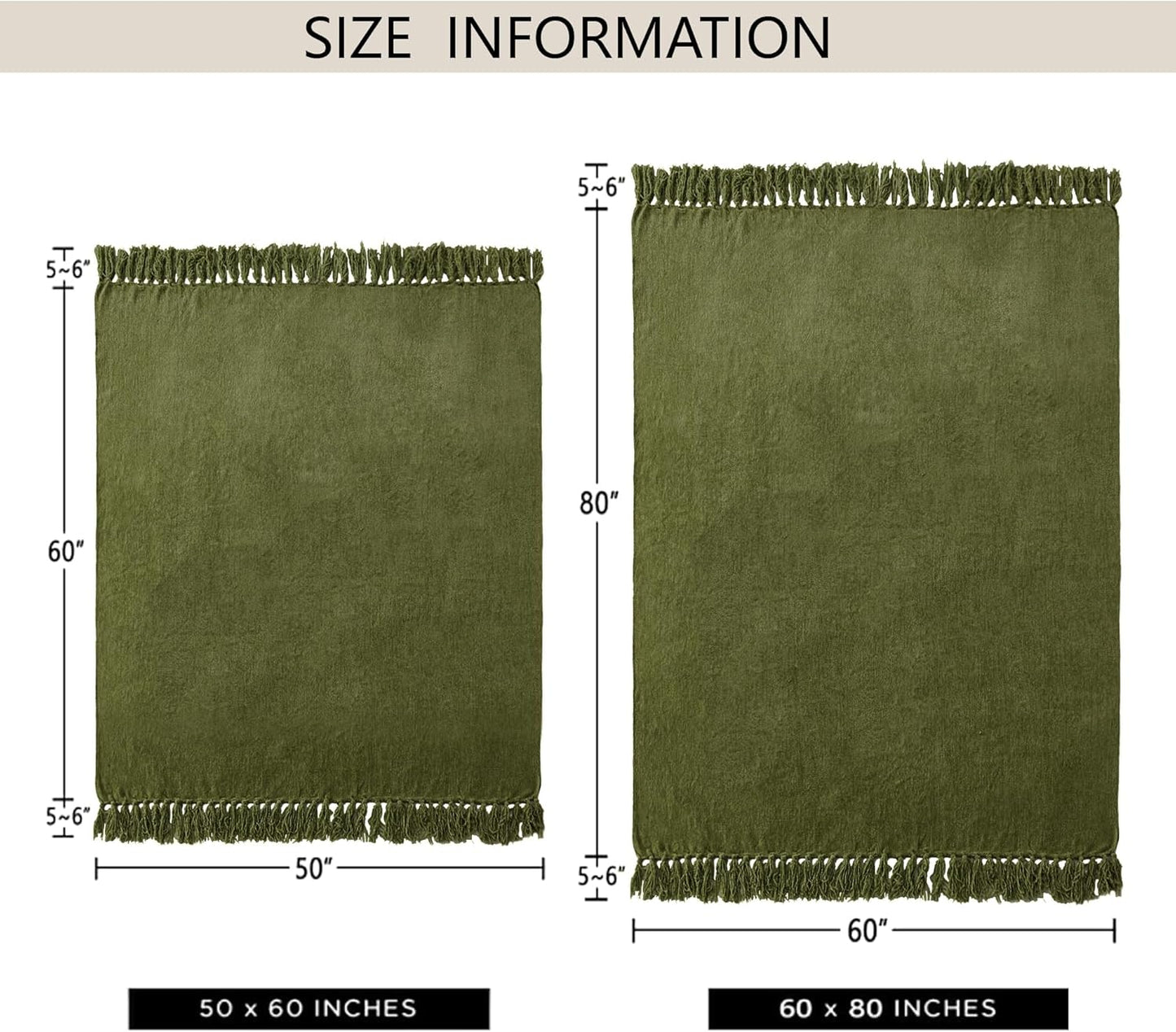 Chenille Throw Blanket for Couch 60"X 80" Twin, Soft Cozy Throws with Fringe Tassel for Bed Sofa Chair Cover, Lightweight Knitted Decorative Boho Blankets for Living Room, Olive Green