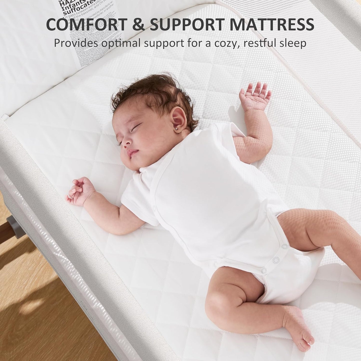 3 in 1 Baby Bassinet, Rocking Bassinet, Bedside Bassinet, 6-Height Adjustable, Bassinet Bedside Sleeper, Bedside Bassient for Baby with Comfy Mattress, Breathable Mesh, Large Storage Basket