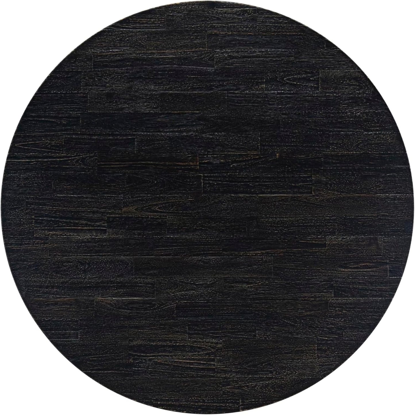 I55-11-TP Breakfast Table with Acacia Wood Round Tabletop and Stylish Pedestal Base - Sand Blasted Black Finish