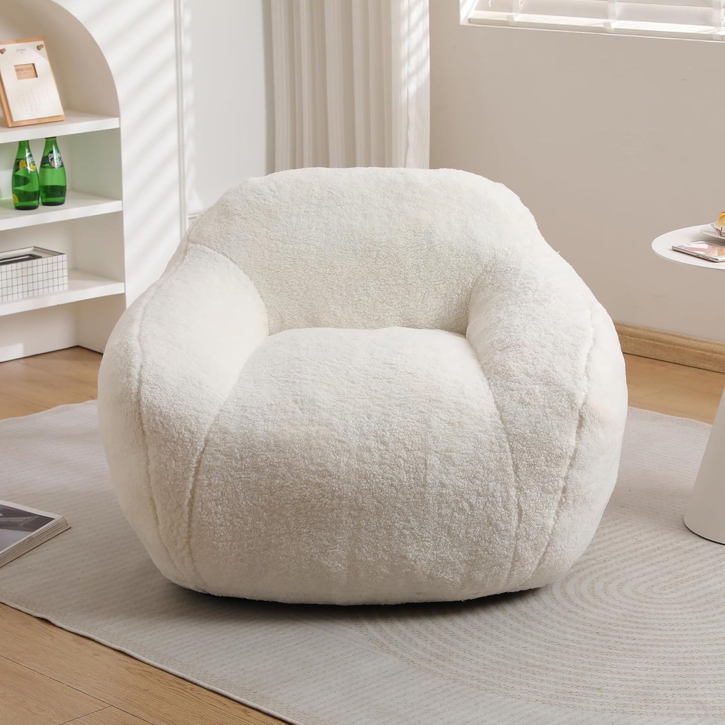 Furniliving Bean Bag Chair, Oversized Bean Bag Couch for Adults Comfy Bean Bag Sofa with Back Support, Giant Bean Bag Chair Stuffed Floor Sofa for Living Room Bedroom Dorm Office, Teddy, Off White
