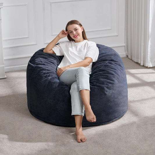 Hobestluk 3ft Bean Bag Chairs for Adults Large Beanbag Chair with Plush Faux Fur Cover Big Bean Bag Chair for Living Room Bedroom Dorm Office - Dark Grey (36” x 36” x 22”)