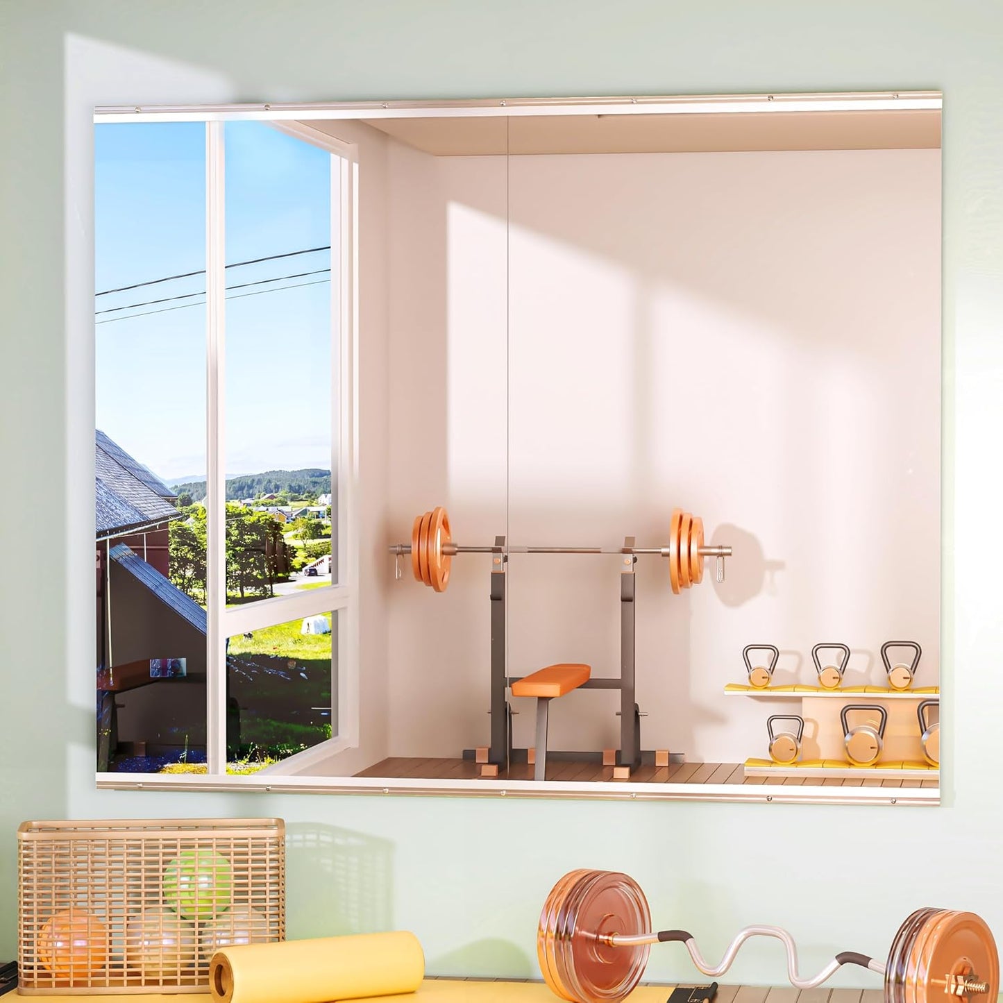 Hasipu Home Gym Mirror 48" L x 30" W - 2PCS Large Full Body Mirror for Yoga, Wall-Mounted Mirrors for Fitness, Garage, Dance Studio, 0.16in Tempered Glass Frameless