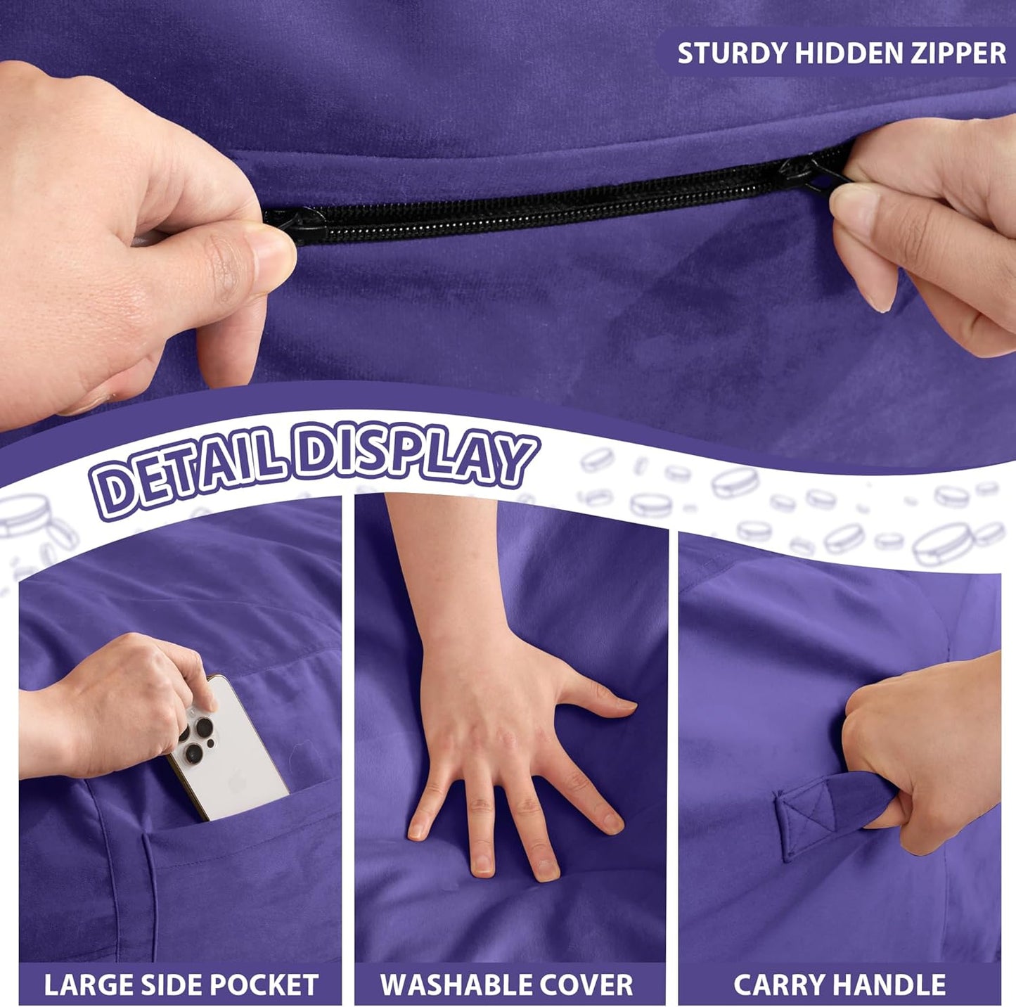 HABUTWAY XX-Large Bean Bag Chair: Giant 7' Memory Foam Furniture Bean Bag Chairs for Adults with Microfiber Cover 7Ft (Purple)