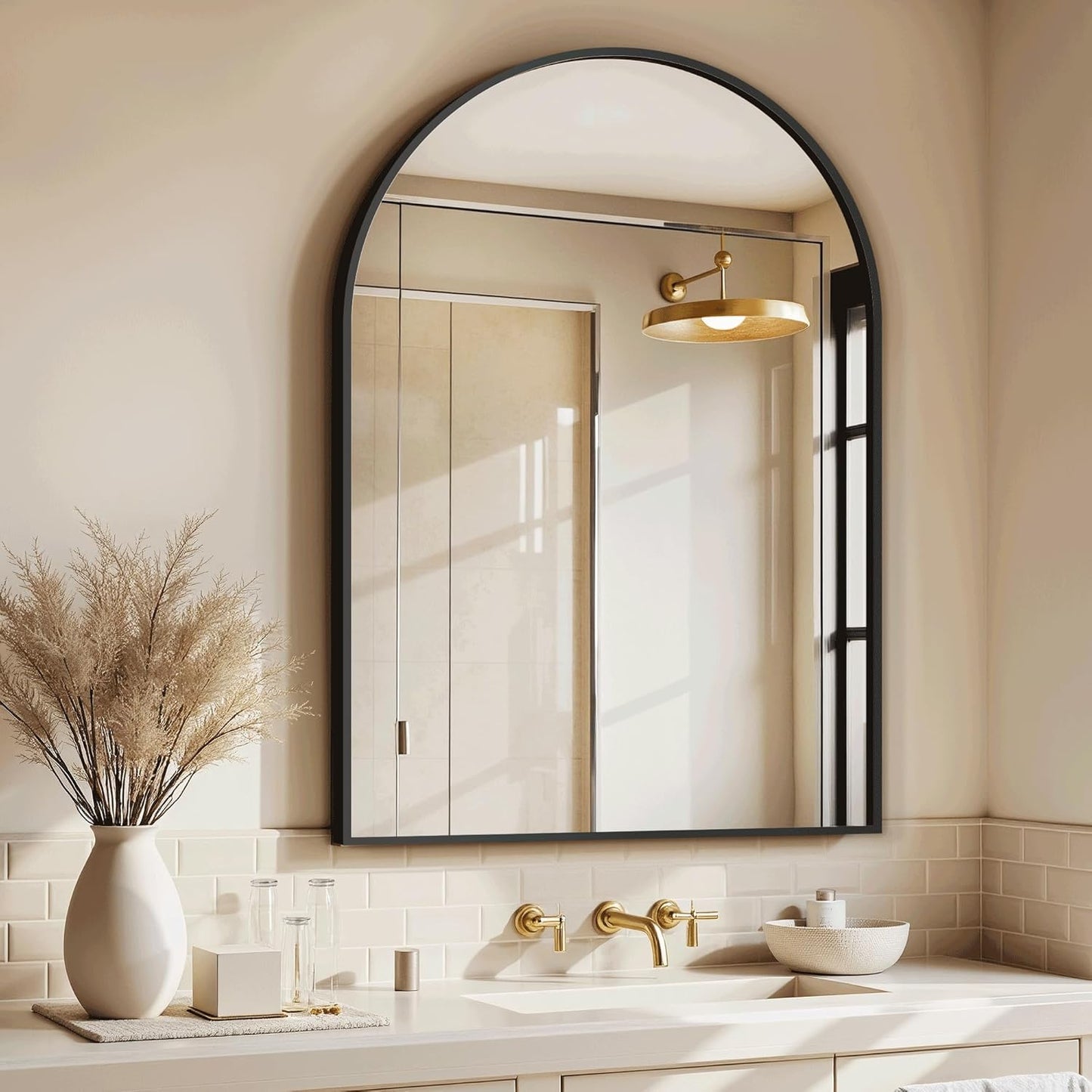 Arched Bathroom Mirror for Wall, Mirror for Vanity,30''x20'' Large Wall Mounted Mirror, Metal Frame (30''x20'', Black)