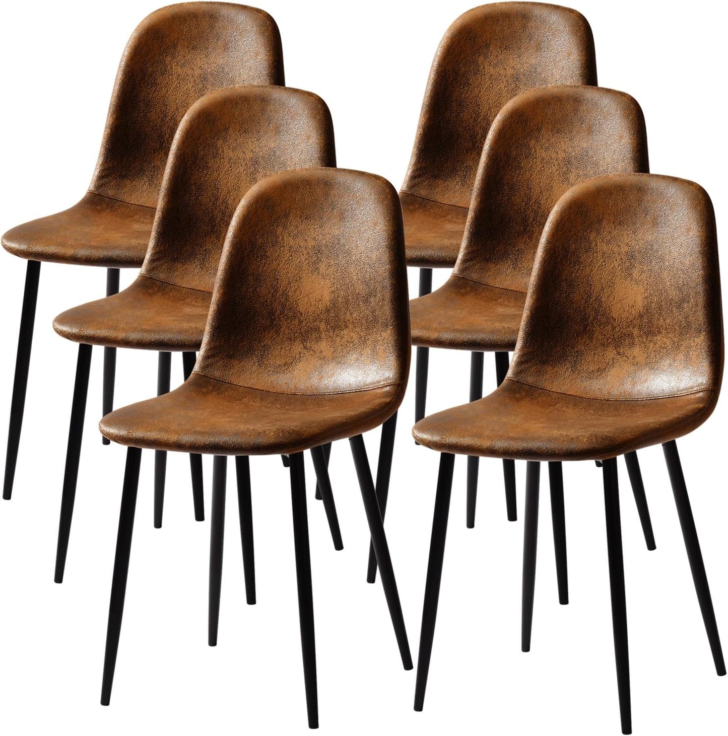 FurnitureR Dining Chairs Set of 6, Fabric Suede Dining Room Side Seating, Kitchen Chairs Mid-Back with Metal Legs for Living Room, Restarant, Cafe, Brown