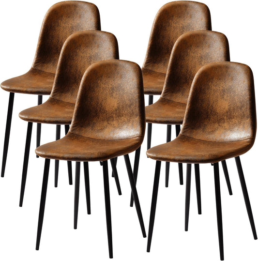 FurnitureR Dining Chairs Set of 6, Fabric Suede Dining Room Side Seating, Kitchen Chairs Mid-Back with Metal Legs for Living Room, Restarant, Cafe, Brown