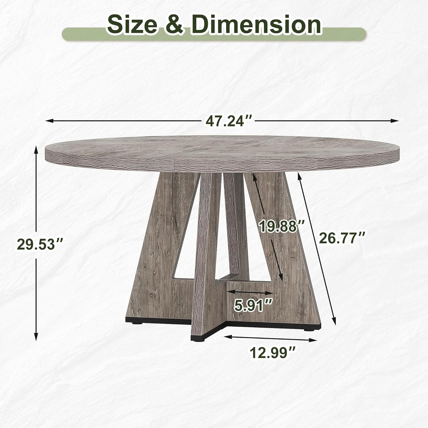 NicBex 47-Inch Round Dining Table for 4, Farmhouse Dinner Table Small Farmhouse Kitchen Tables with Wood Pedestal Base for Dining Room, Kitchen, Living Room, Gray