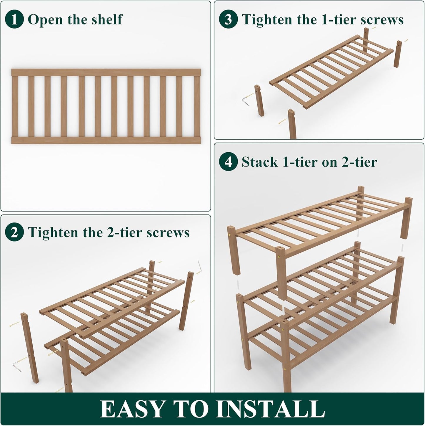 Smiry Shoe Rack, 3 Tier Thick Bamboo Shoe Organizer, Stackable Free Standing Wooden Shoe Storage Shelf for Closet, Entryway, Front Door Entrance, Walnut
