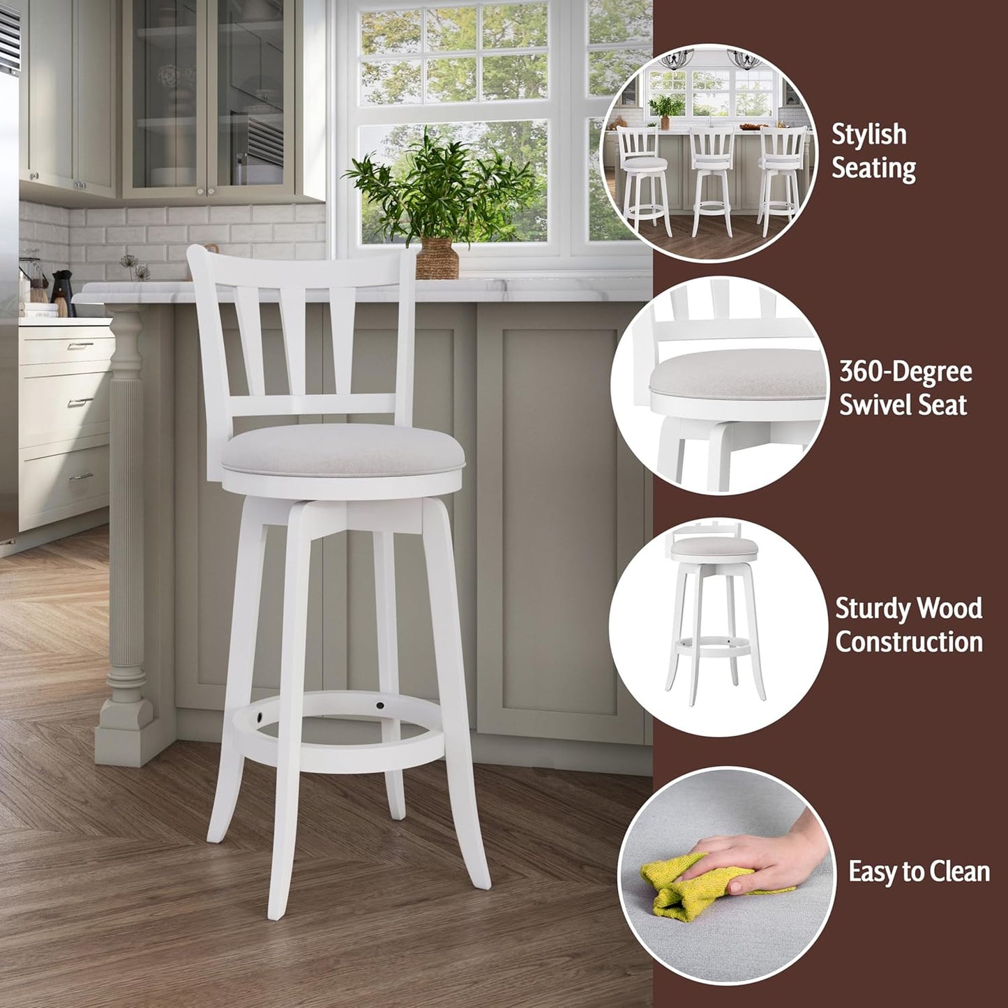 HILLSDALE Presque ISLE Wood BAR Height Swivel Stool White