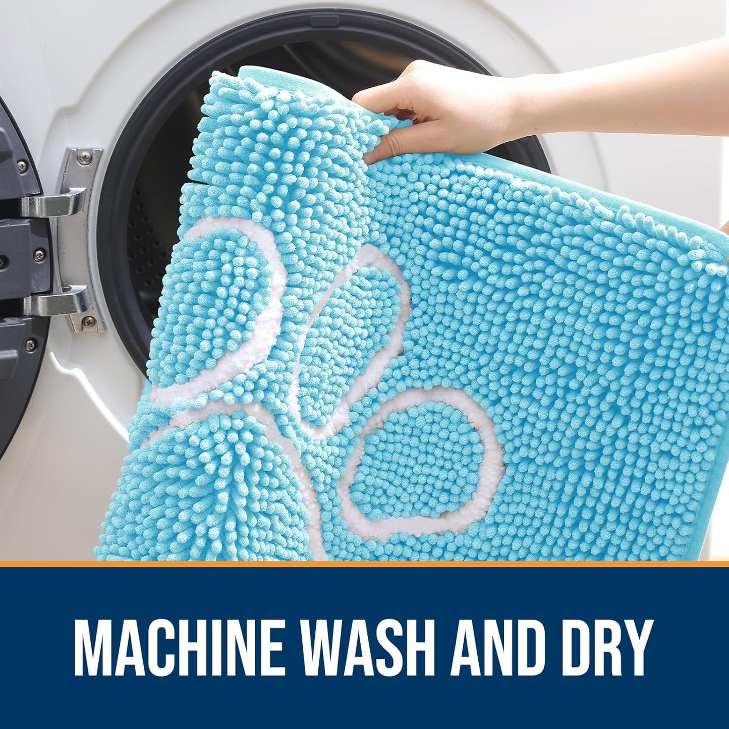 OLANLY Door Mat for Muddy Dog Paws 36x24, Ultra Absorbent Chenille Mud Doormat with Paw Print Design, Non-Slip Washable Doormat for Indoor Entryway, Quick-Dry Pet Bed Mats for Dirty Dogs, Blue