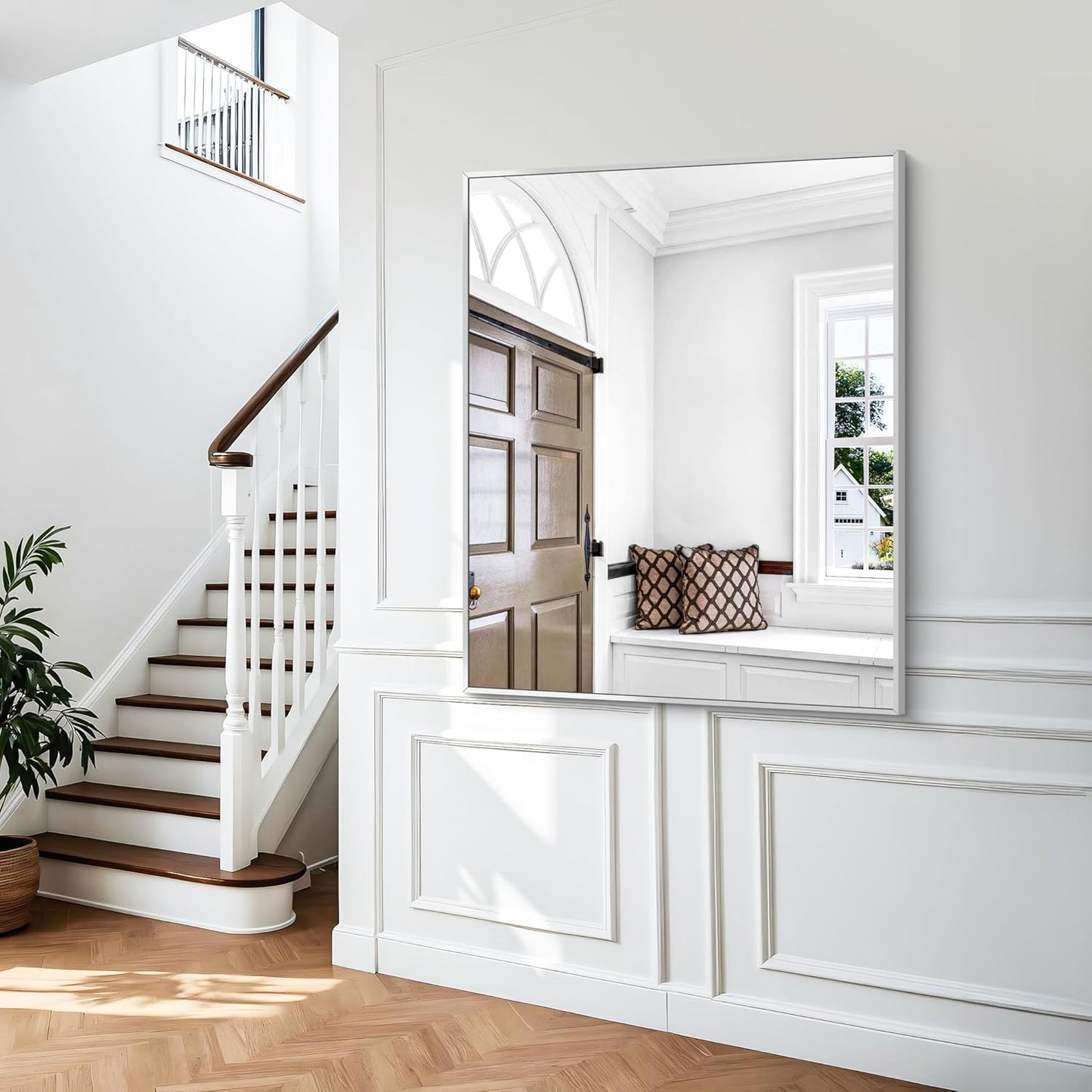 BONEWEI Silver Bathroom Mirror,40x48 inch Wall Mirror for Bathroom Wall Mounted,Large Rectangle Mirror for Bathroom Over Sink,Modern Metal Frame for Living Room,Bedroom Entryway,Horizontal/Vertical