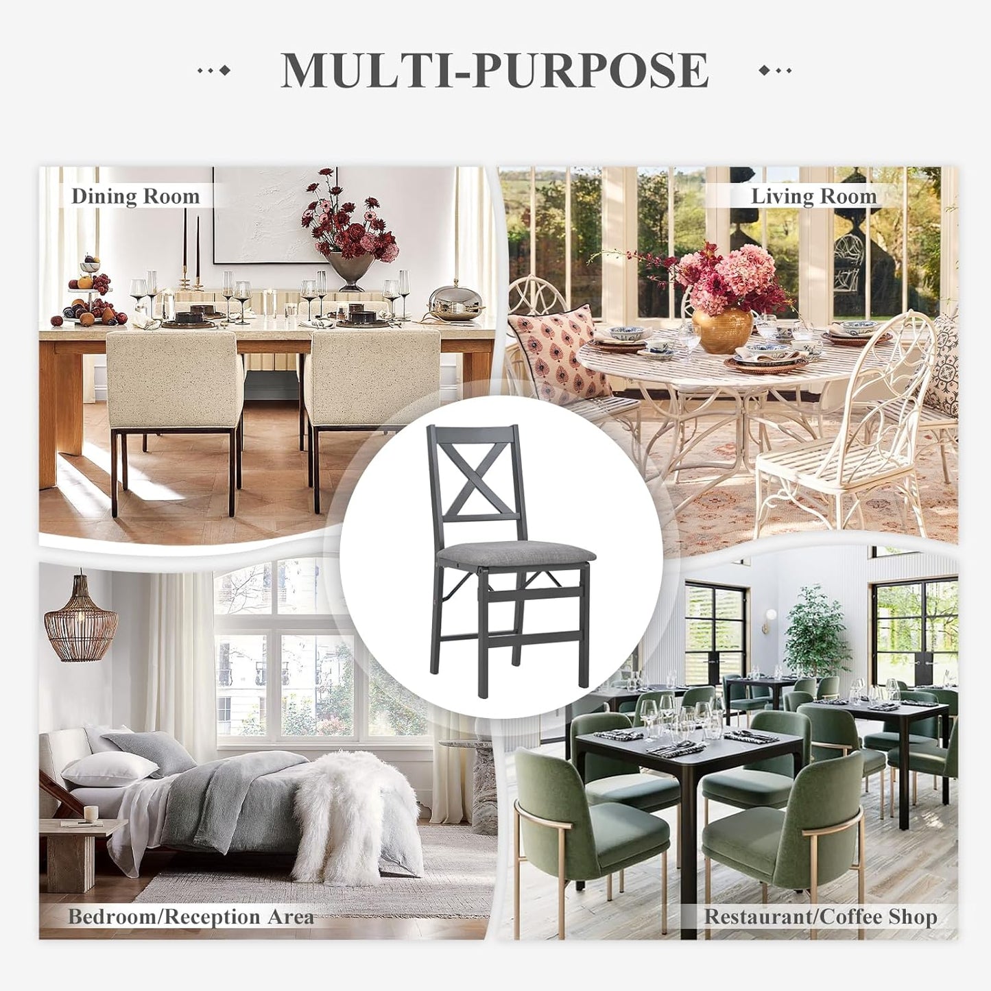 COLAMY Folding Dining Chairs Set of 2 – Dark Grey Upholstered Dining Room Chairs with Wooden Frame, Pre-Assembled, Space Saving Modern Kitchen & Dining Room Furniture for Small Spaces