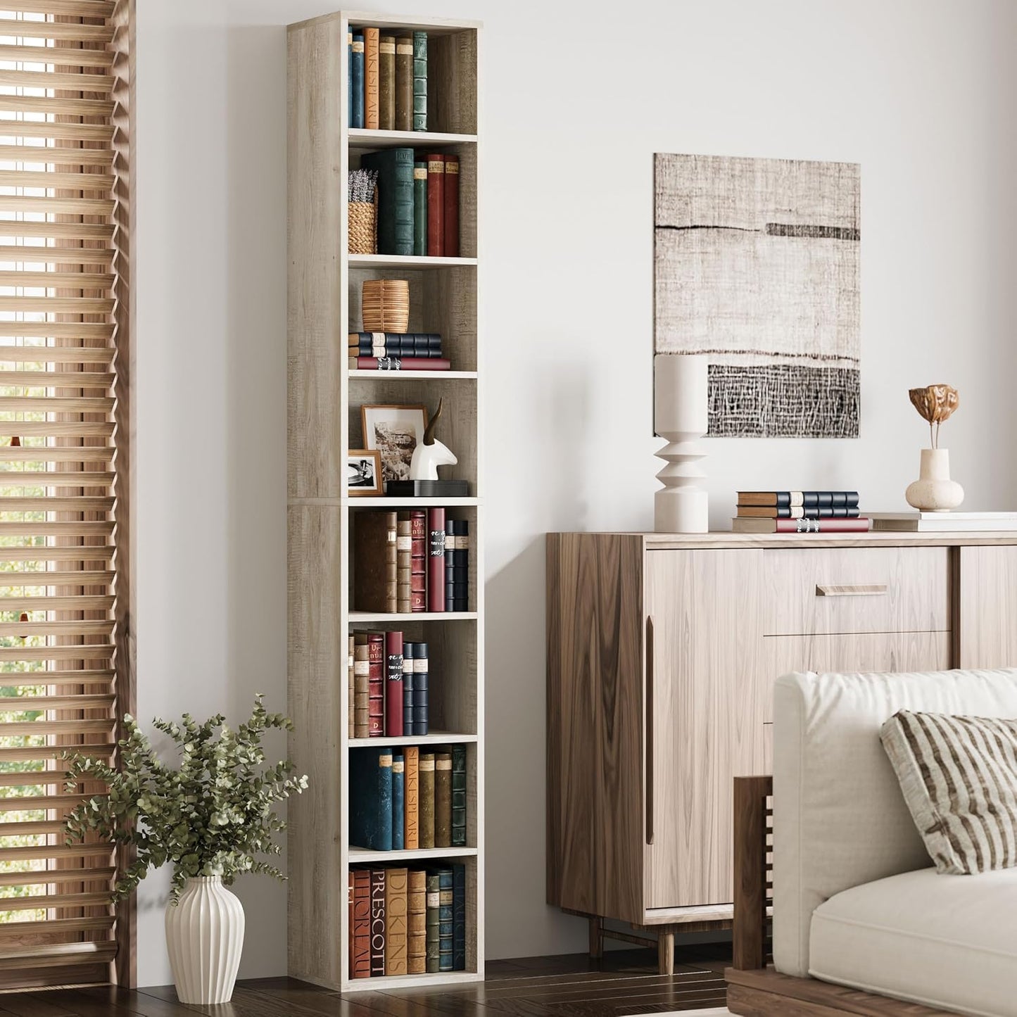 IRONCK Tall Narrow Bookshelf 8 Tiers, Compact Corner Bookcase, Easy to Match for Living Room, Office, Study, Bedroom