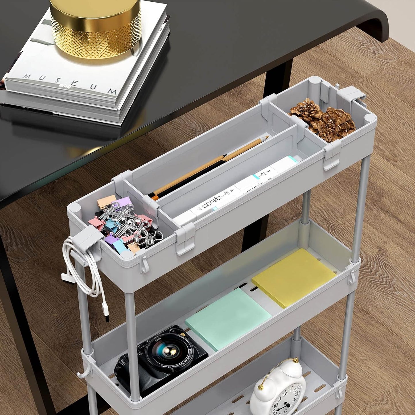 SPACELEAD Slim Storage Cart 4 Tier,Bathroom Organizer Rolling Utility,Mobile Shelving Unit Slide Out for Office, Kitchen, Laundry Room & Narrow Places,Gray