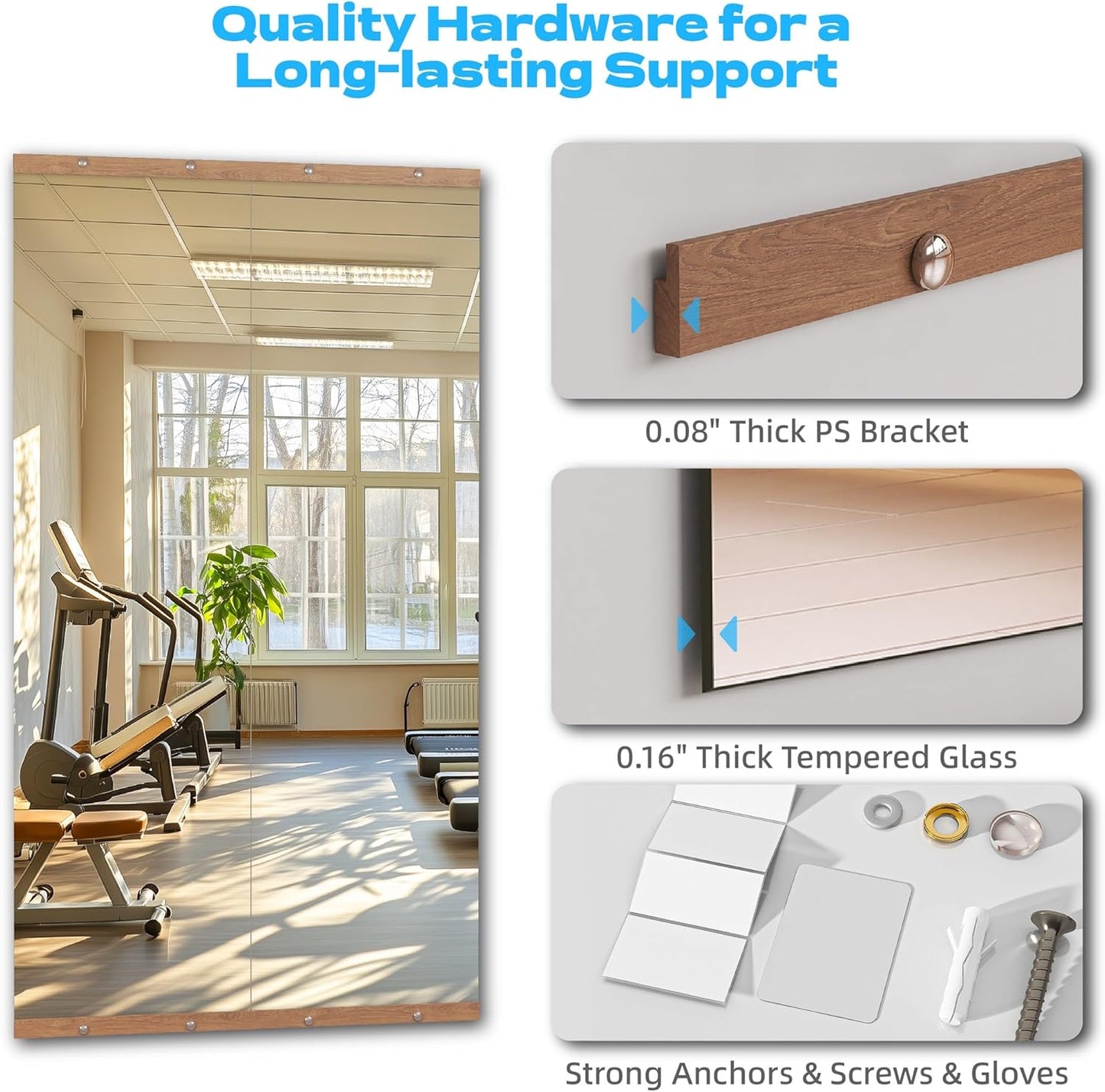 Hasipu 2Pcs 71''x31'' Home Gym Mirror Large Full Length Wall Mounted Full Body Mirror for Yoga Dance Fitness Exercise Studio Bedroom Garage, Frameless Tempered Glass Workout Mirrors Walnut Rectangular