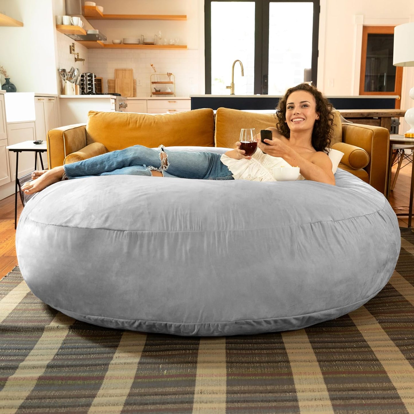 Jaxx 6 Foot Cocoon - 2-in-1 Convertible Bean Bag Bed & Large Bean Bag Chair for Adults, Microsuede Platinum