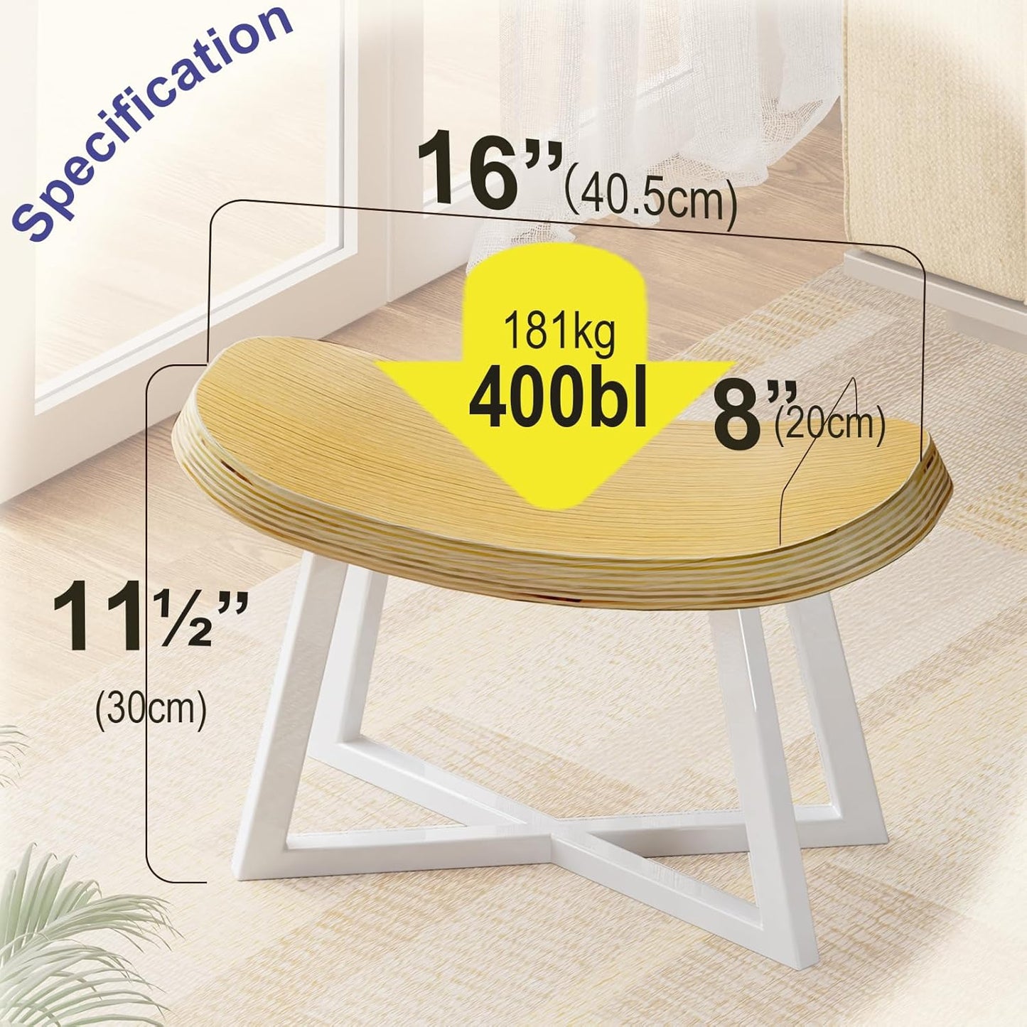 Wooden Step Stool，Foot Rest for Adult&Children,Short Stool for Under Desk, Small Bench for Living Room, Kitchen, Couch, Entryway