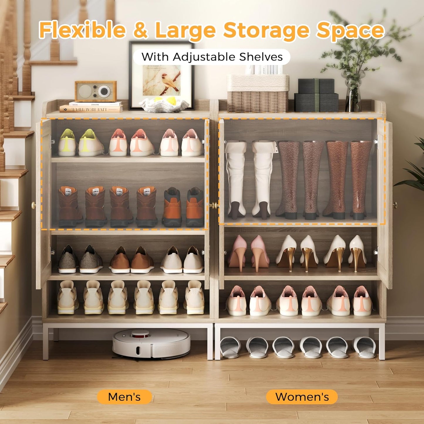 Rattan Shoe Cabinet Storage for Entryway, Shoe Cabinet with Adjustable Shelves for Entryway, 5-Tier, 20 Pair Shoe Rack Storage for Hallway, Closet, Living Room, Natural