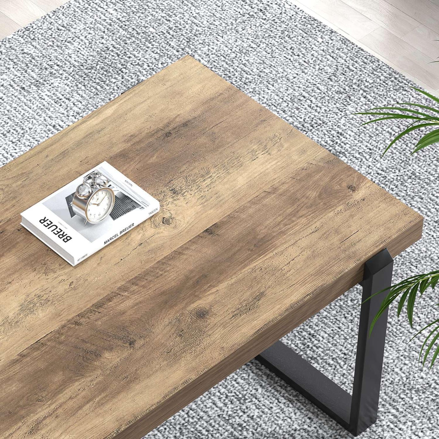 FOLUBAN Rustic Coffee Table, Modern Wood and Metal Industrial Center Table for Living Room, 47 Inch Oak