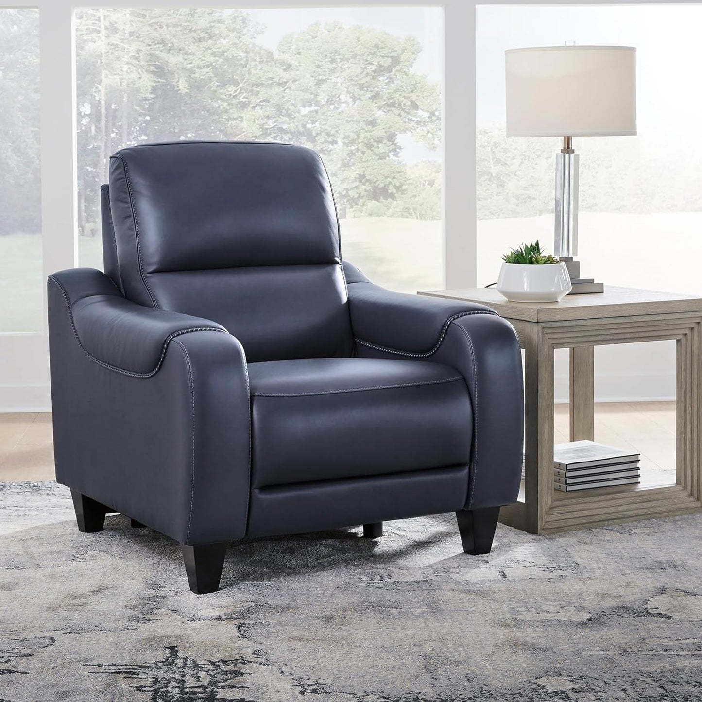 Signature Design by Ashley Mercomatic Contemporary Leather Match Wall Hugger Power Recliner with Adjustable Headrest and USB Ports, Blue