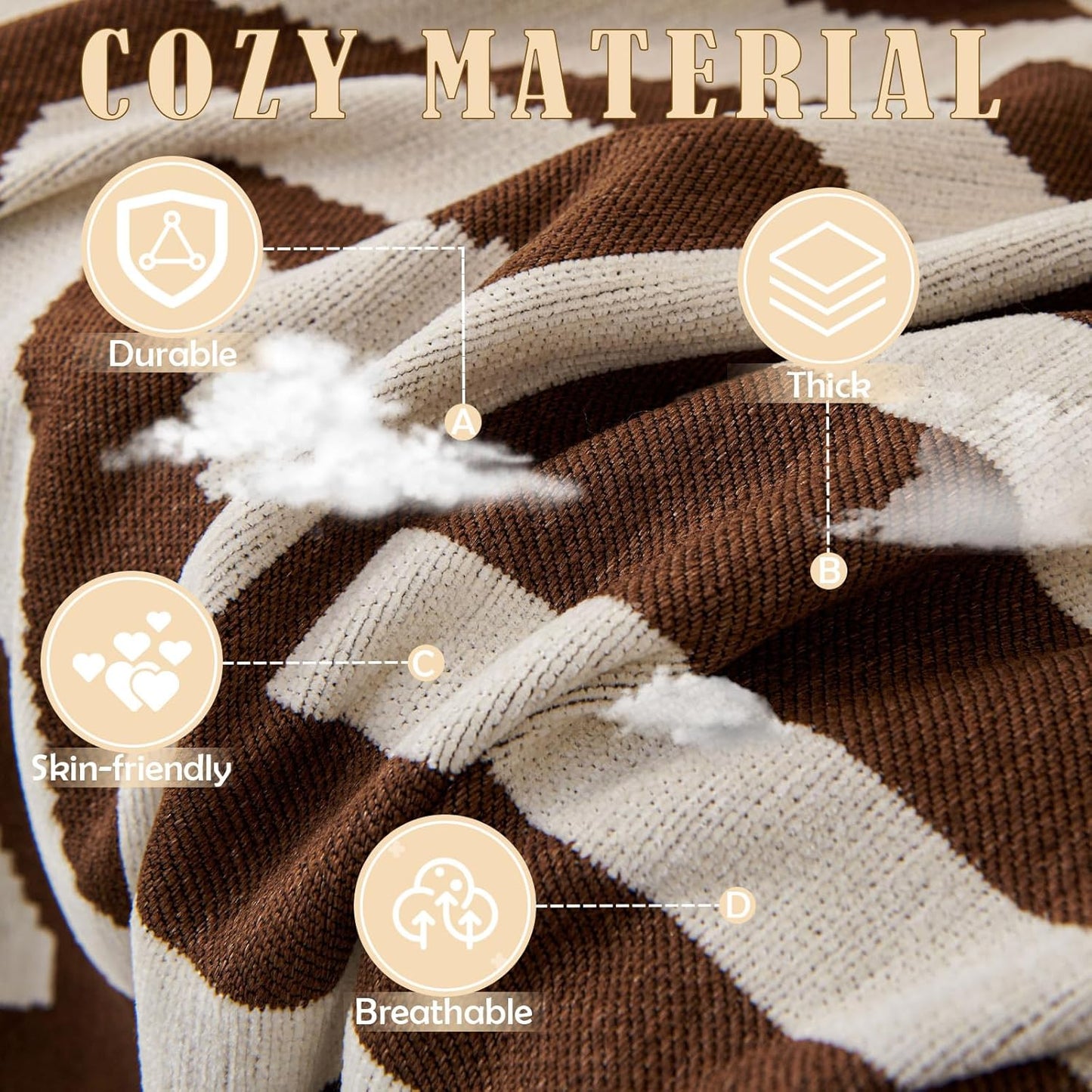 HANDONTIME Chocolate Boho Couch Cover Reversible Sofa Covers for 3 Cushion Couch Washable Couch Sofa Cover for Dogs Dark Couches Covers Chenille Sofa Protector Couch Covers for Sofa, 91" X118"