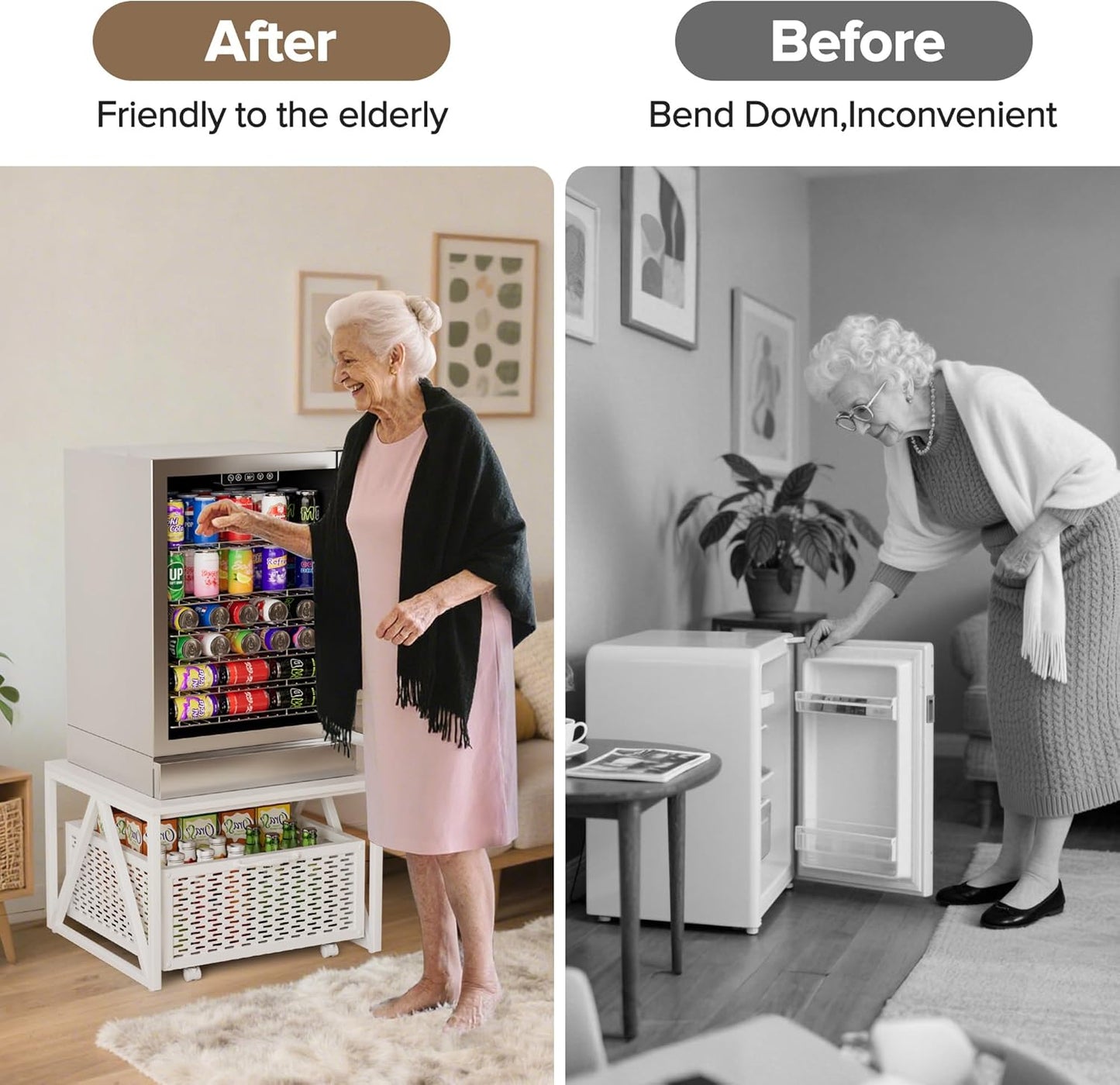 Urban Deco Mini Fridge Stand with Storage, Heavy Duty Fridge Cart with Drawer Basket, Mini Refrigerator Table for 220 LBS, Mobile Fridge Stand with Swivel Wheels for Dorm,Office,Home,White