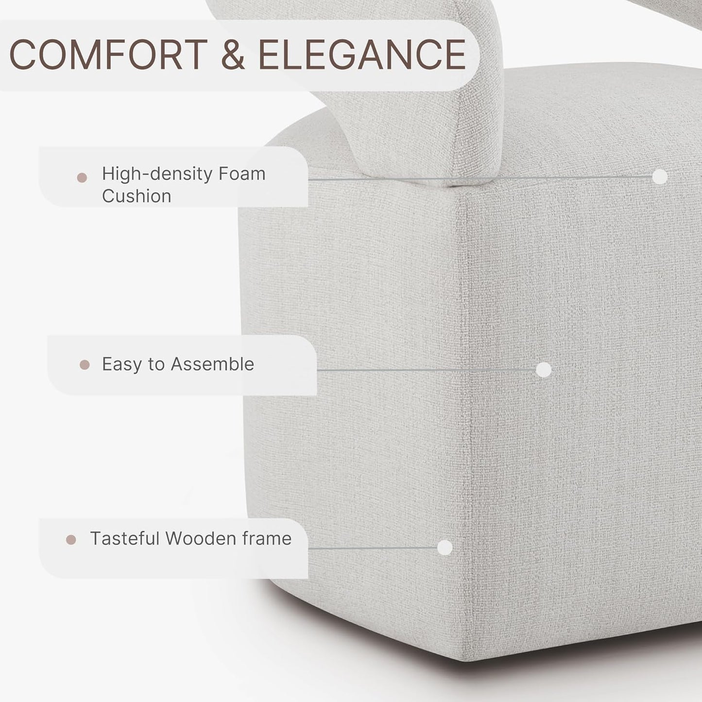 Upholstered Dining Chairs with Removable Casters Barrel Side Armchair with Rollers for Diningroom Bedroom Livingroom Reading Room, Linen, 1PCS