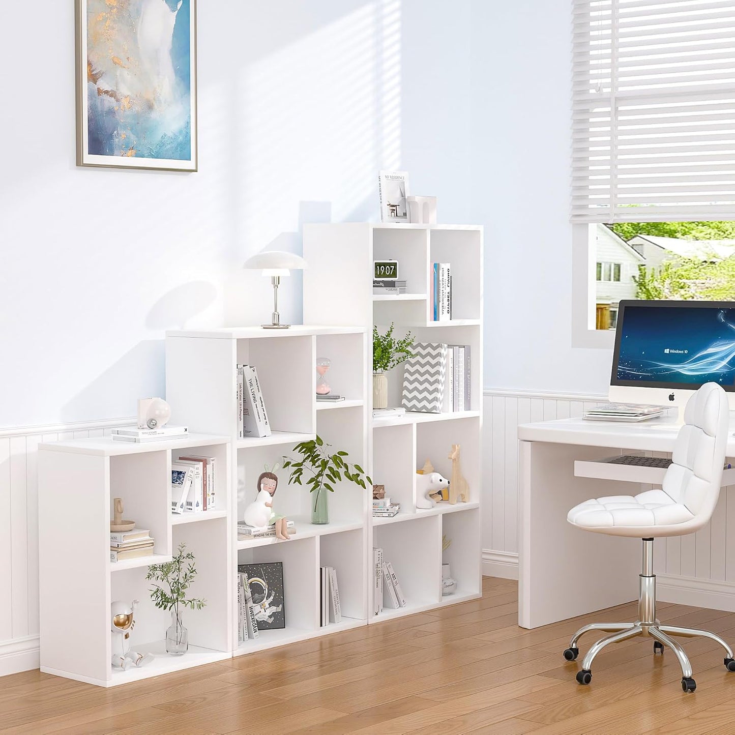 VECELO Small White Bookshelf, 3 Cube Shelf, Fits Tallest Hardcovers, Horizontal Available, Short Bookcase for Small Spaces, Pearl White