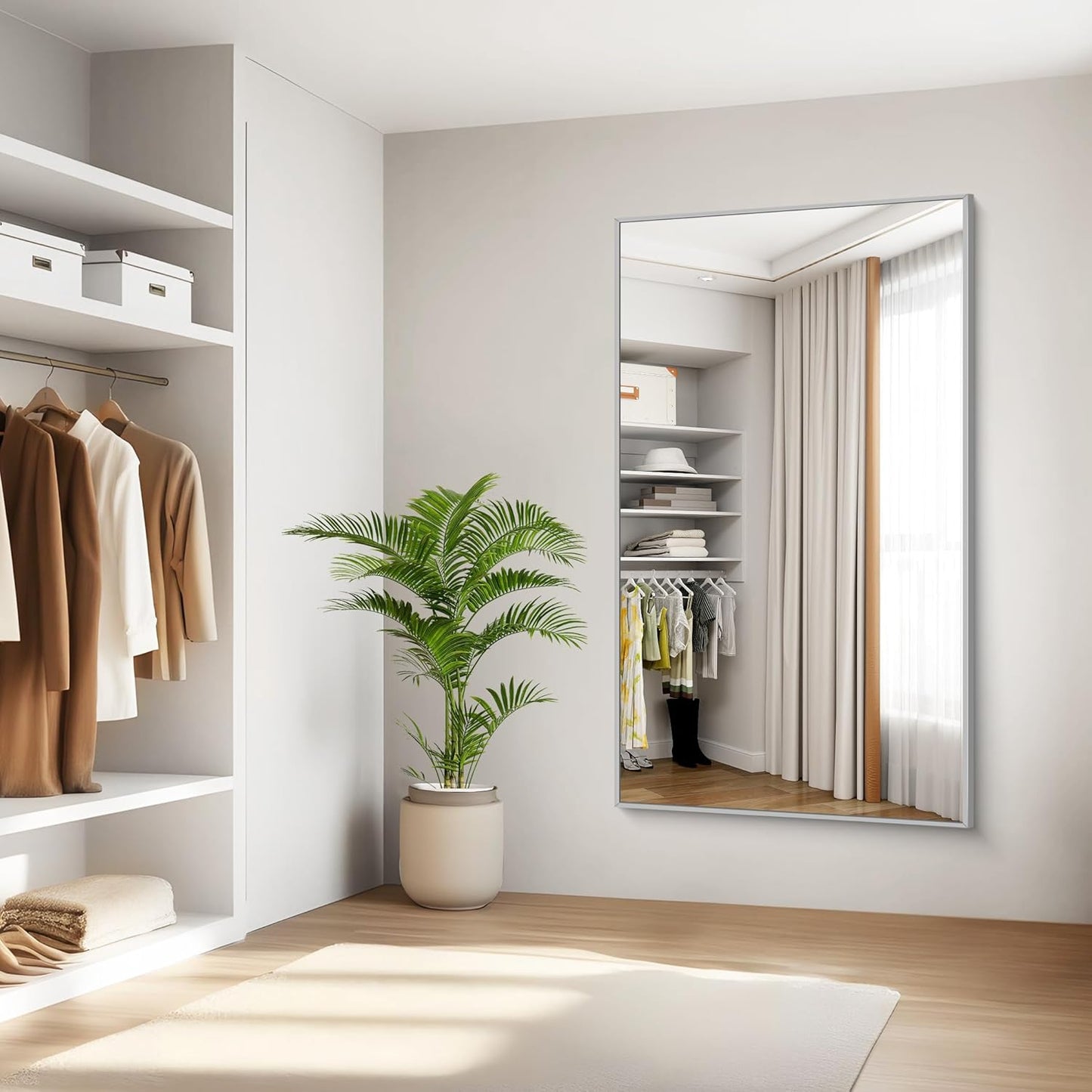 KOCUUY Large Silver Bathroom Mirror, 60x36 inch Rectangular Mirror for Bathroom Sink, Oversized Mirror with Metal Brushed Nickel Frame for Living Room, Farmhouse, Entryway, Hang Horizontal/Vertical