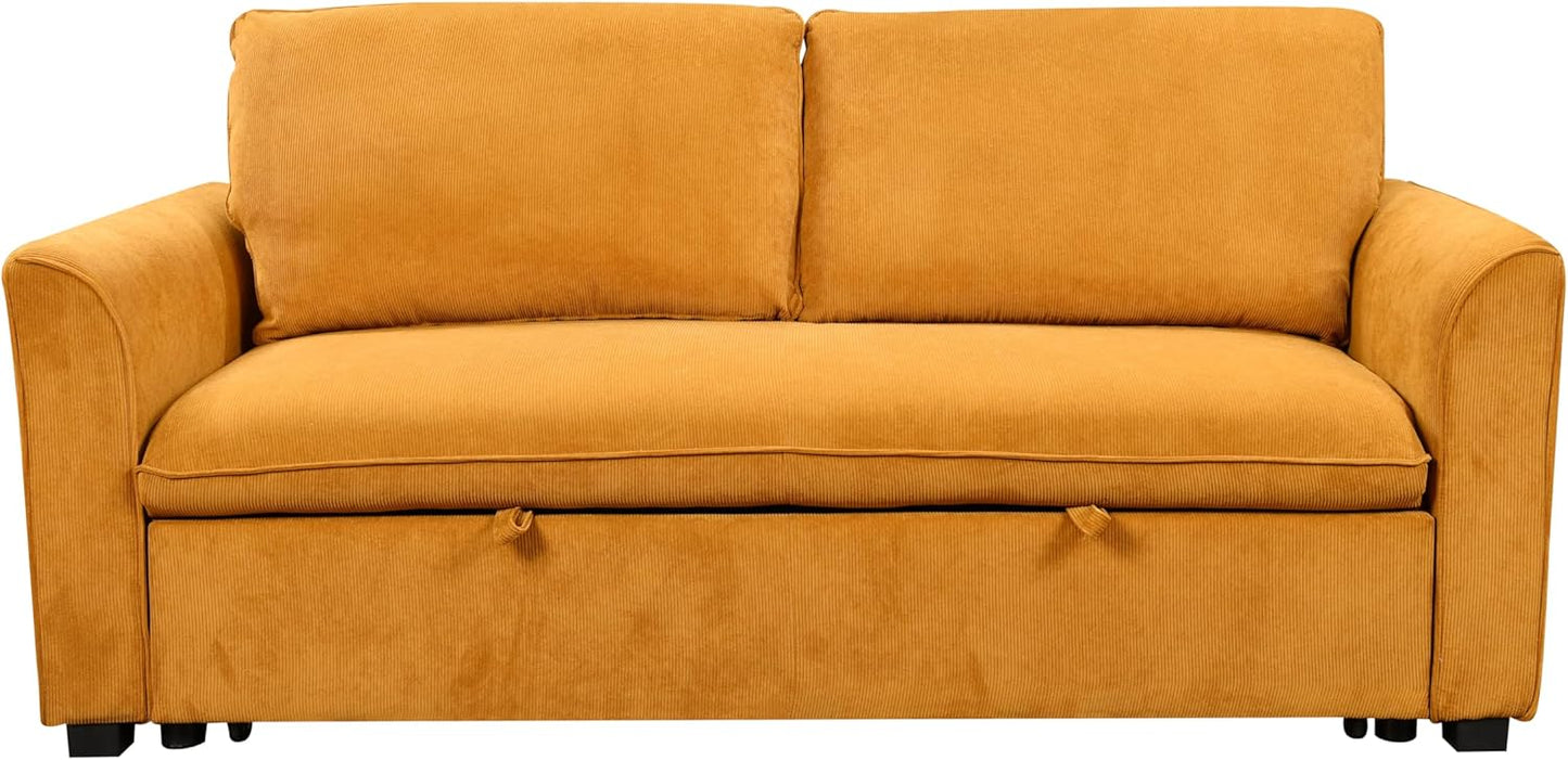 Queen Size Convertible Loveseat Sofabed 3 in 1 Convertible Sleeper Sofa Bed with Pull Out Couch Bed and Reclining Backrest, Oversized Corduroy Upholstered Sofa&Couch for Living Room Home Apartment RV