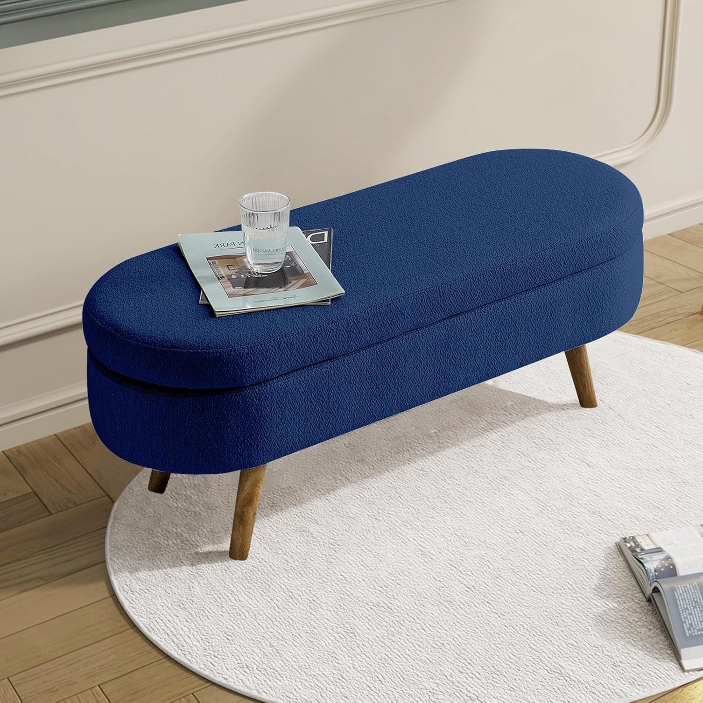 NicBex Ottoman Bench with Storage for Bedroom, 43.5" Upholstered End of Bed Bench with Rubber Wood Legs, Linen Storage Bench for Living Room or Entryway,