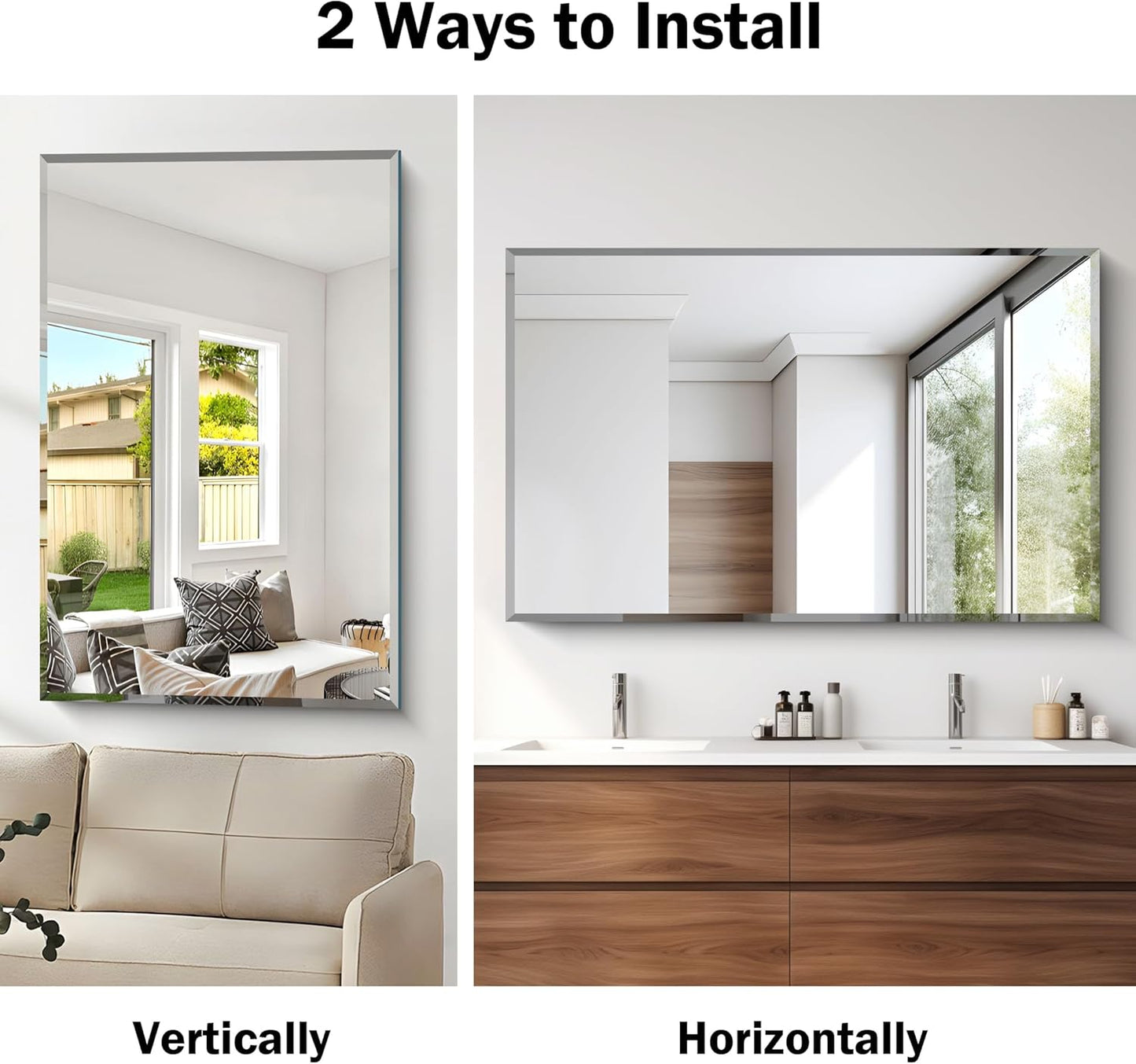 Beveled Bathroom Mirror, 30x48 Inch Large Frameless Mirrors for Wall, Upgraded Shatterproof Beveled Frameless Vanity Mirror for Bathroom,Bedroom,Living Room and Entryway