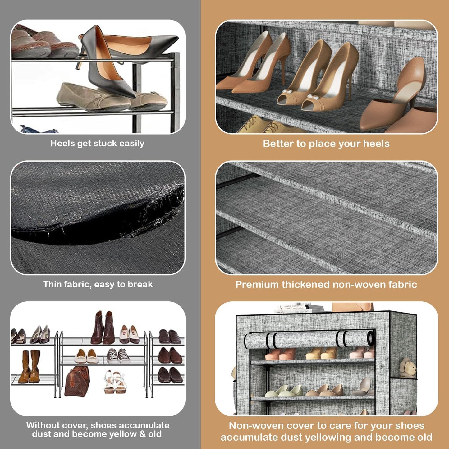 Covered Shoe Rack Tall Metal Shoes Rack Organizer for Entryway Garage Closet Tall Shoe Shelf Shoe Storage Cabinet Free Standing Large Garage Shoes Racks Organizer (23.6 L x 11.8W)