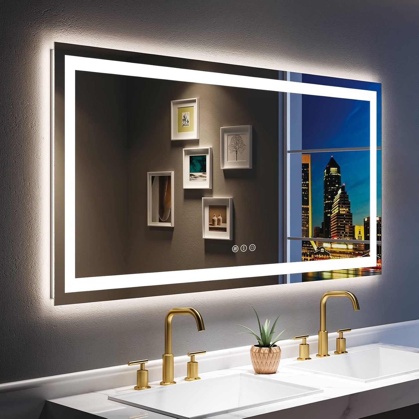 55x30 Inch LED Bathroom Mirror with Lights Front and Backlit Lighted Vanity Mirror for Bathroom Wall with 3 Colors Dimmable Anti-Fog Memory Shatter-Proof IP54 Waterproof Horizontal/Vertical