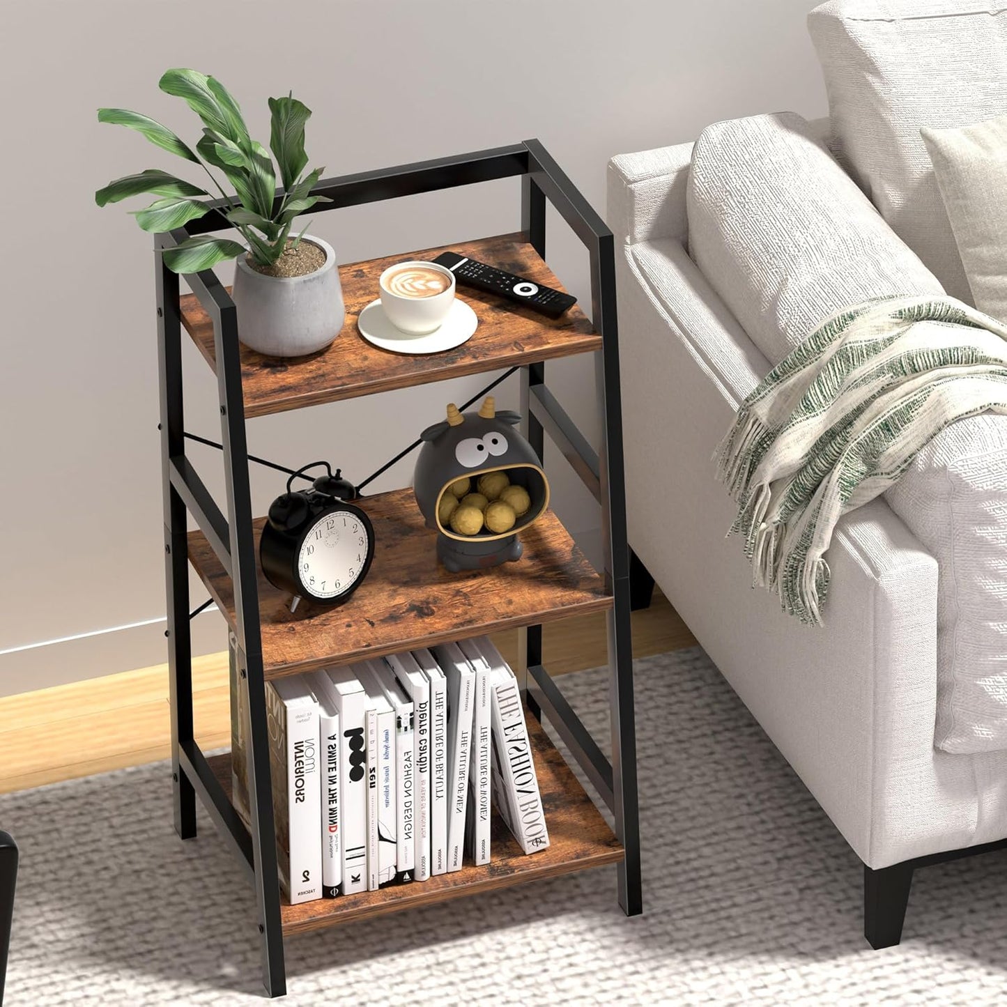 Bookshelf, Bookcase for Small Spaces, 3-Tier Shelf Bookcase, Short Shelf Storage Organizer for Living Room, Bedroom, Home Office, Kitchen, 11.8 "D x 16.5" W x 31.3 "H, Rustic Brown