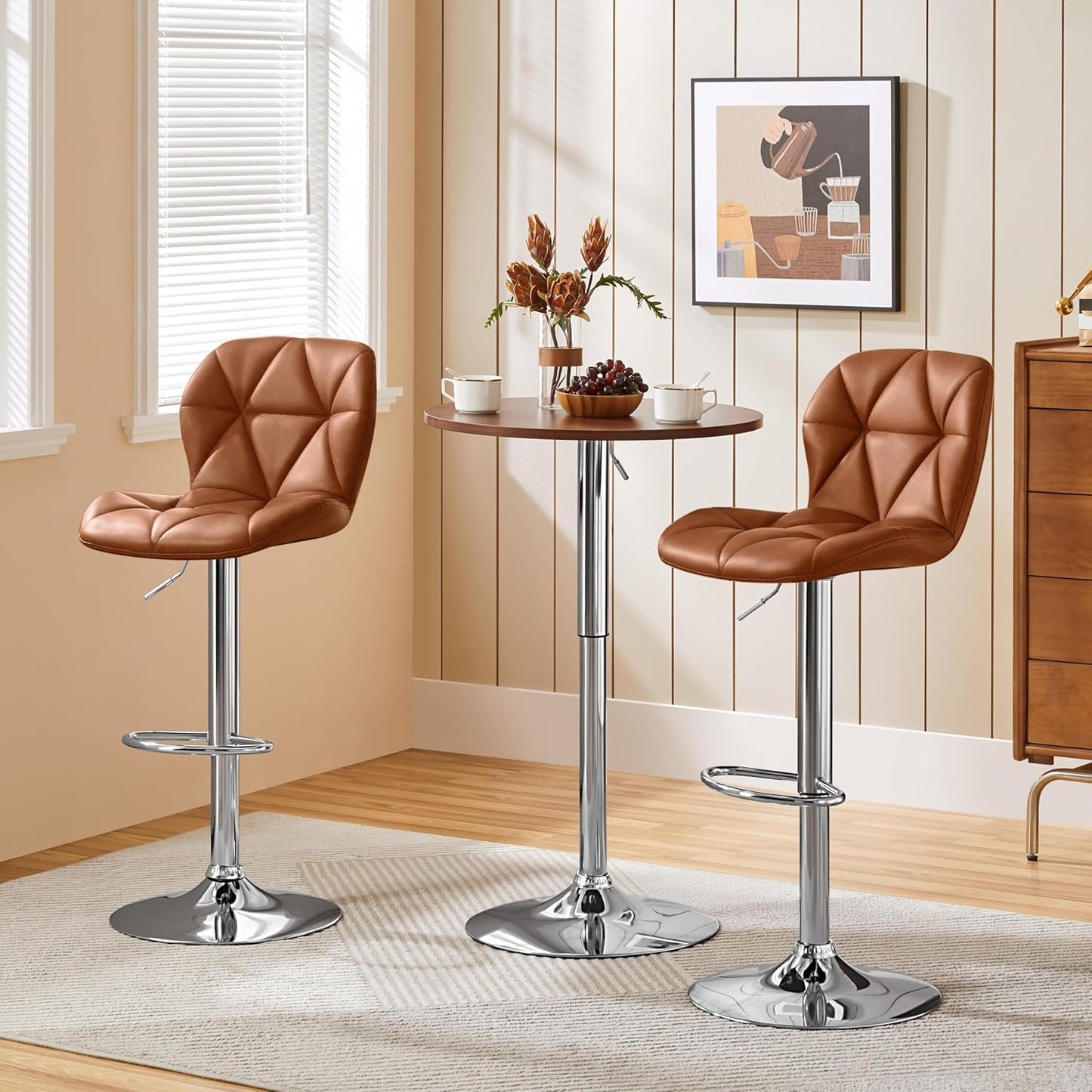 Yaheetech Barstools Set of 2, Modern Kitchen Island Stools with Backrest, PU Leather Adjustable Counter Stools for Kitchen Counter Bar, Retro Brown